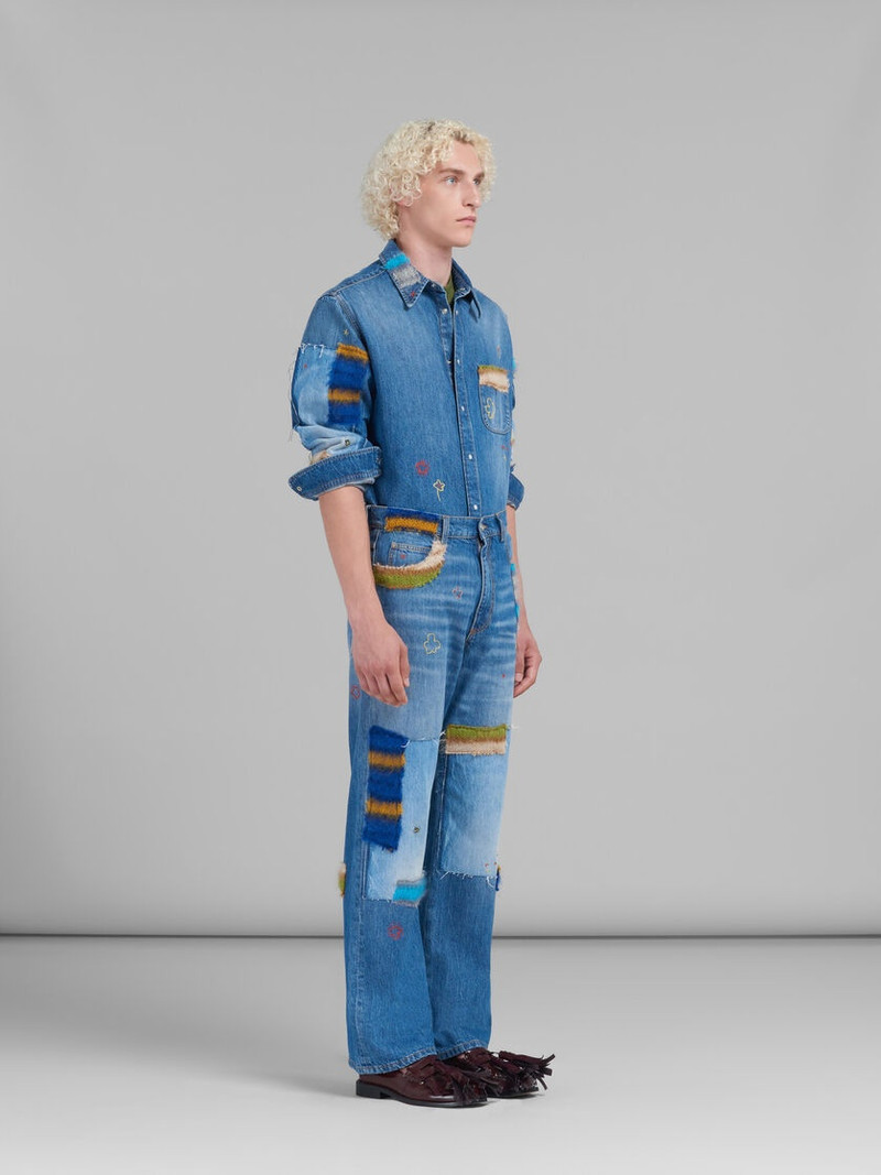 BLUE BIO DENIM SHIRT WITH MOHAIR PATCHES 5