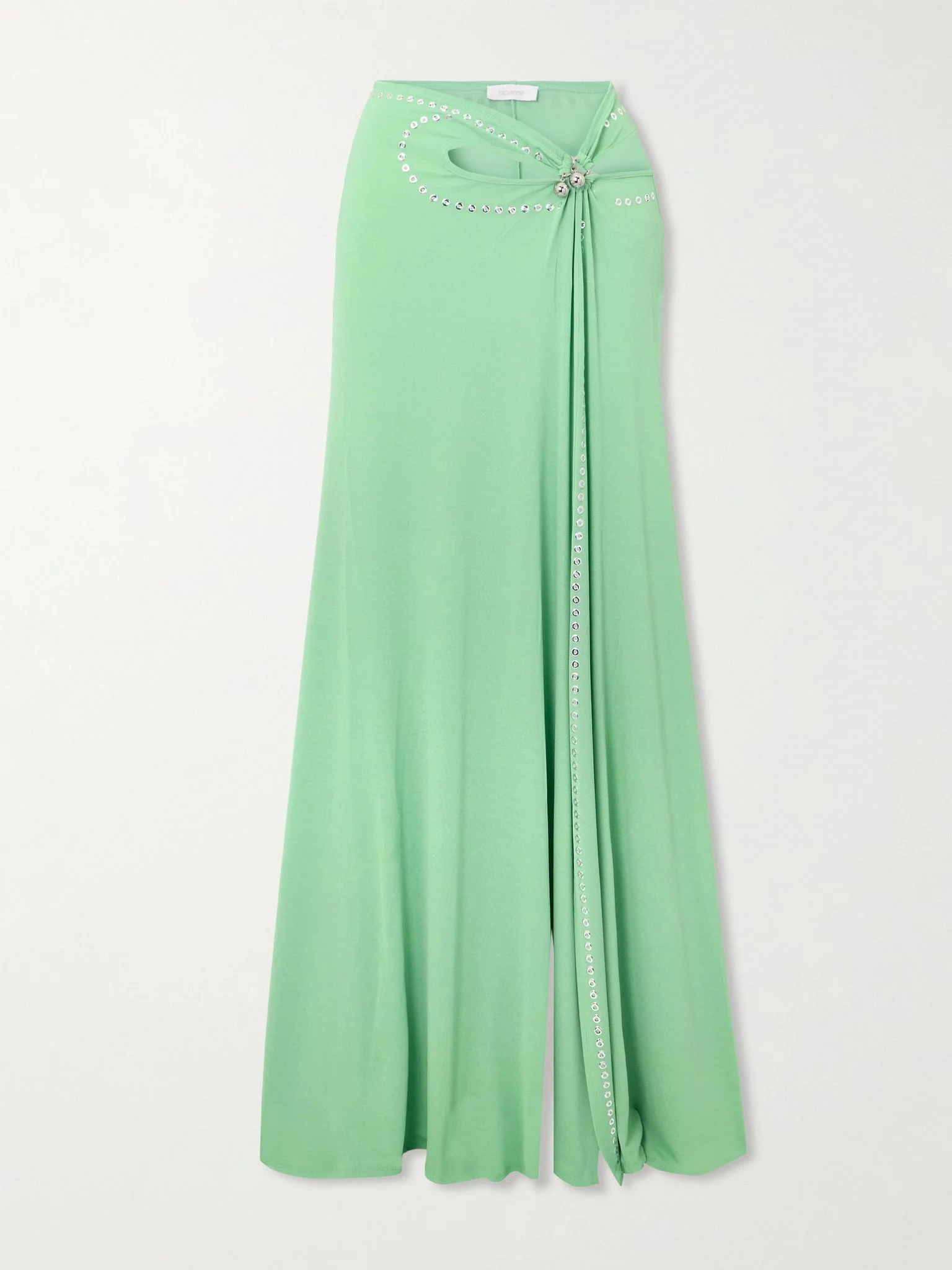 Studded gathered cutout jersey maxi skirt Light green - 1