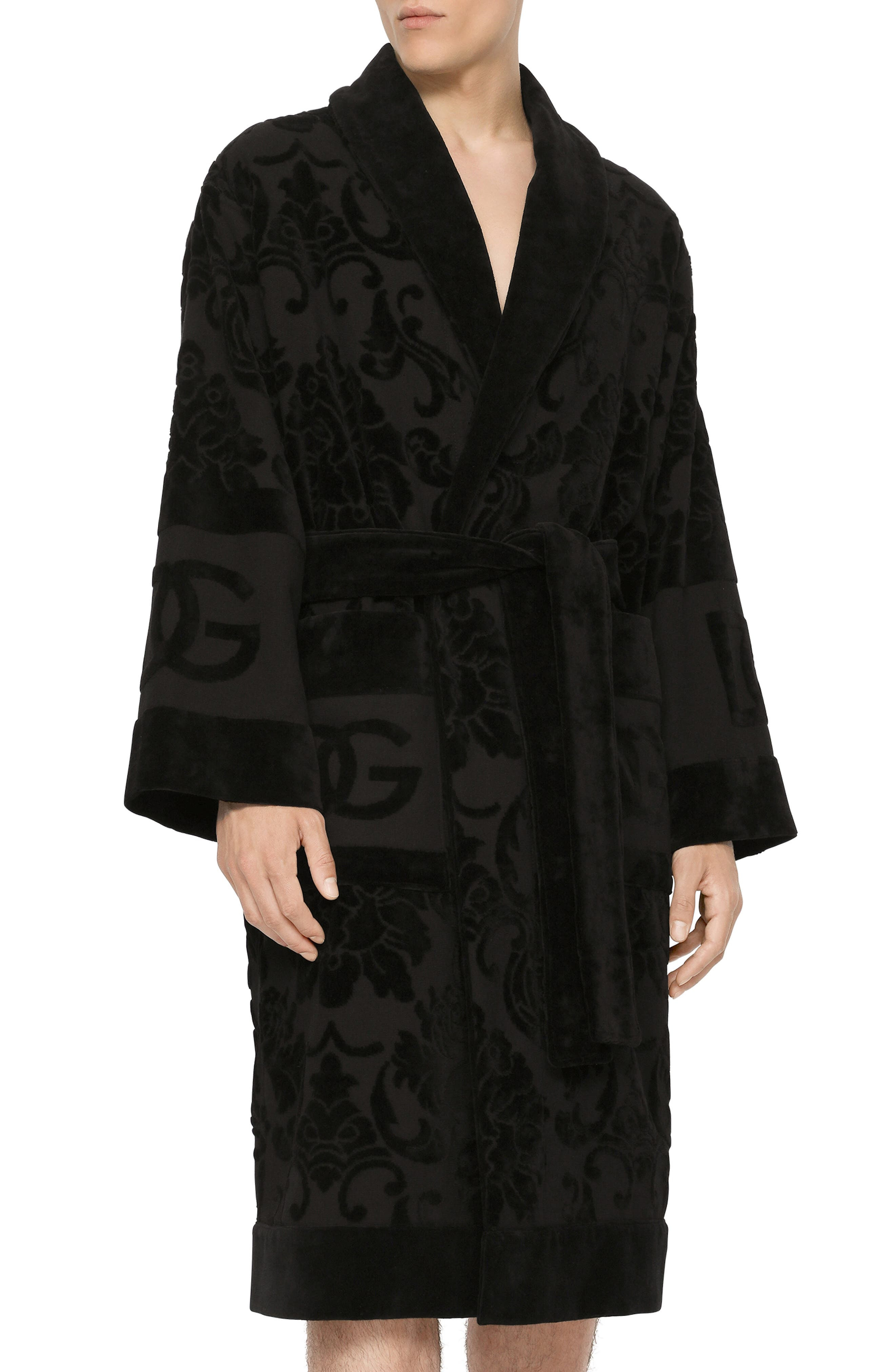 Dolce&Gabbana Logo Jacquard Cotton Terry Robe in Black at Nordstrom - 3