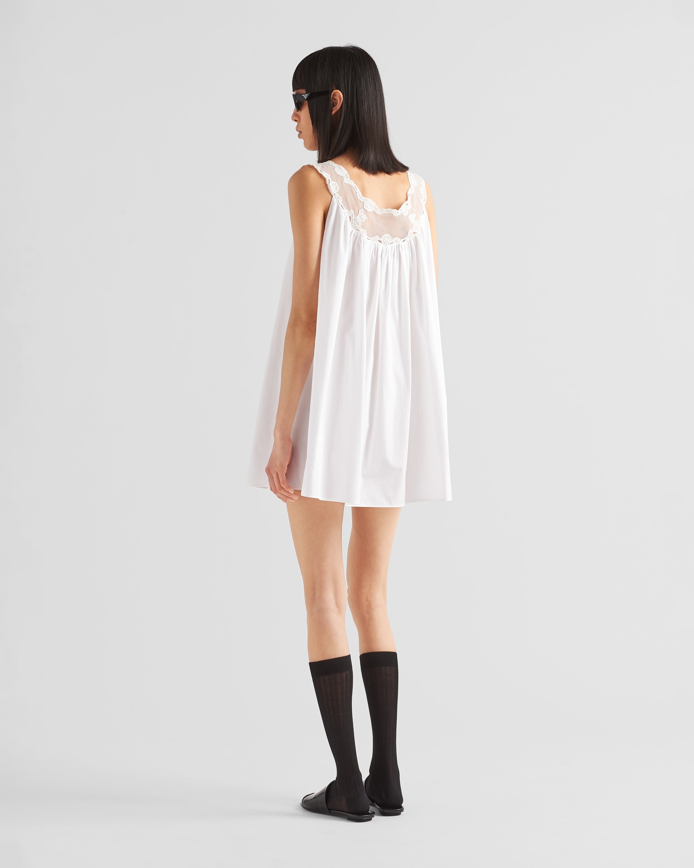 Prada embroidered ribbed minidress - White