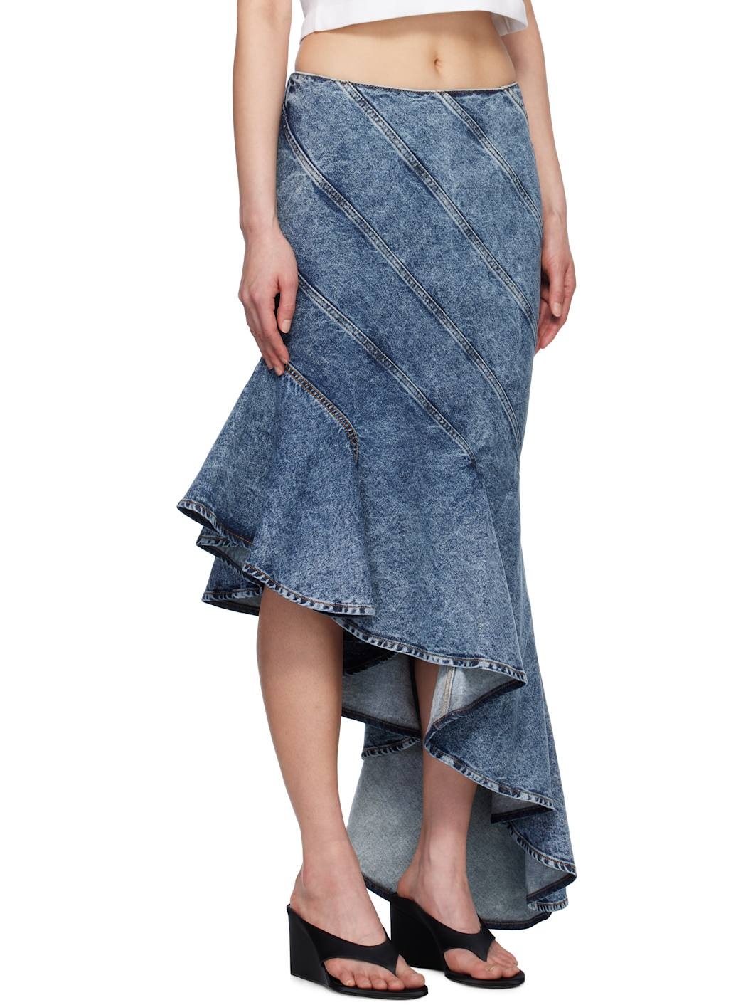 Blue Spiral Denim Midi Skirt - 2