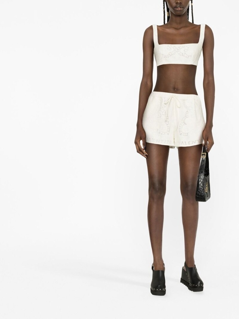 embroidered drawstring cotton shorts - 4
