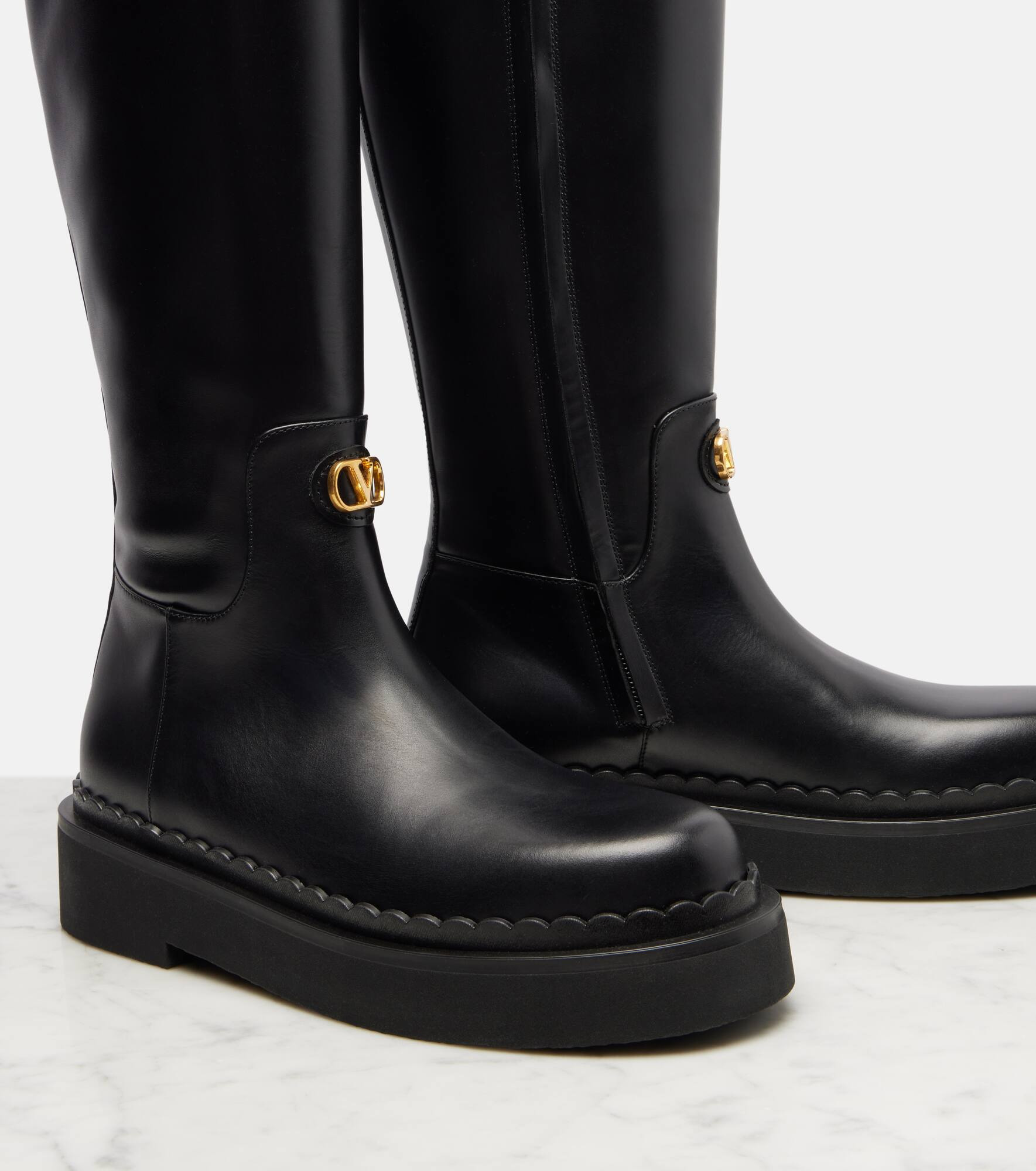 VLogo leather knee-high boots - 5