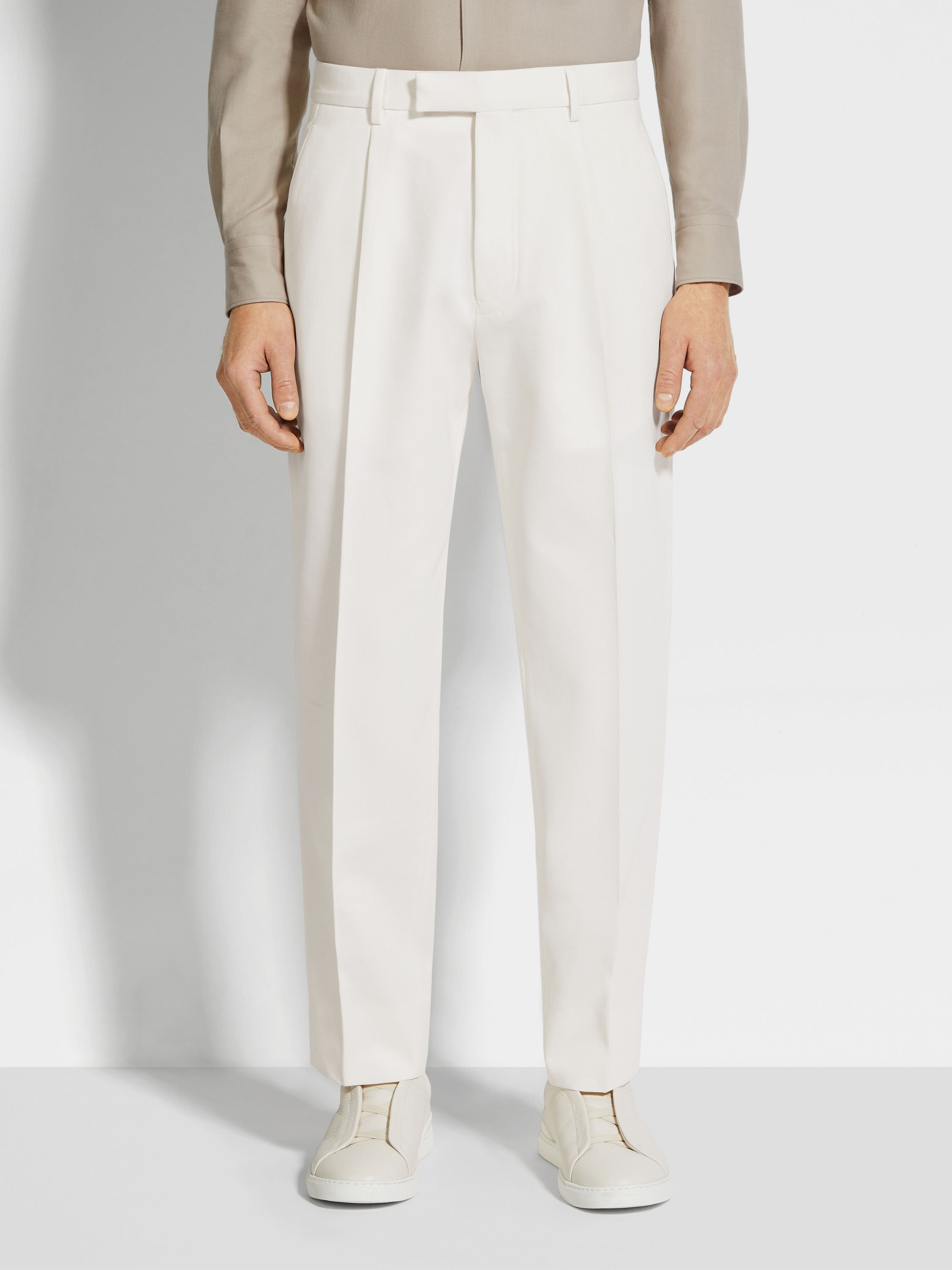 WHITE COTTON AND WOOL PANTS - 5