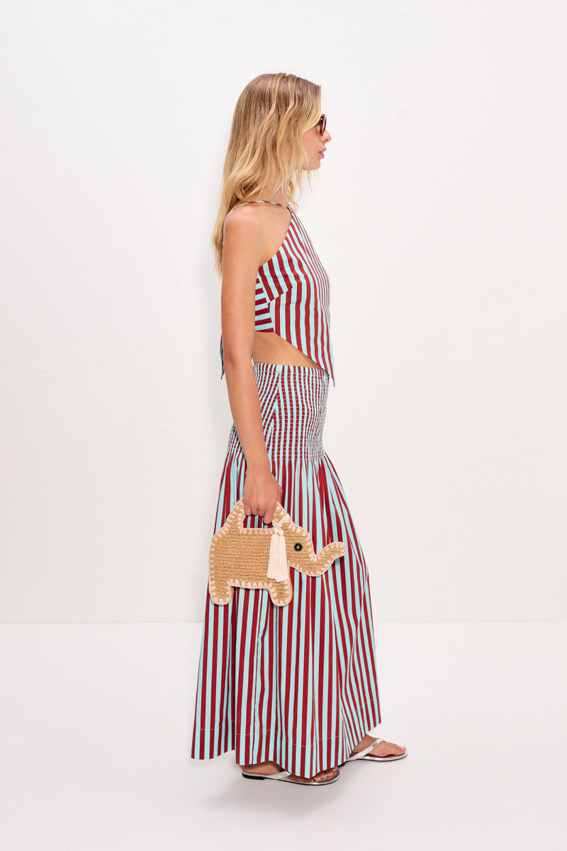 Flor Poplin Skirt In Salted Blue/Crimson 4