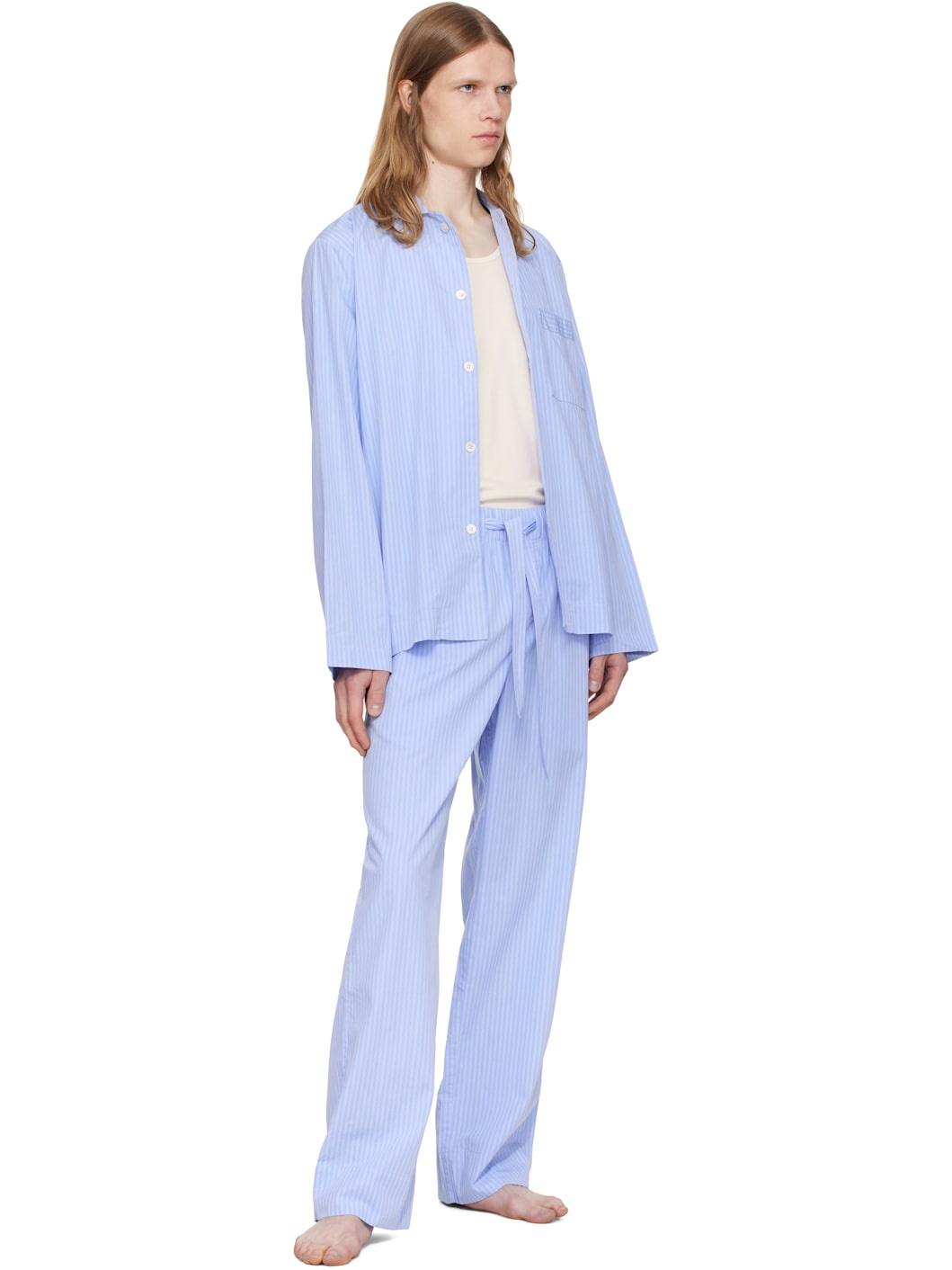 Blue Poplin Long-Sleeved Pyjama Shirt - 4