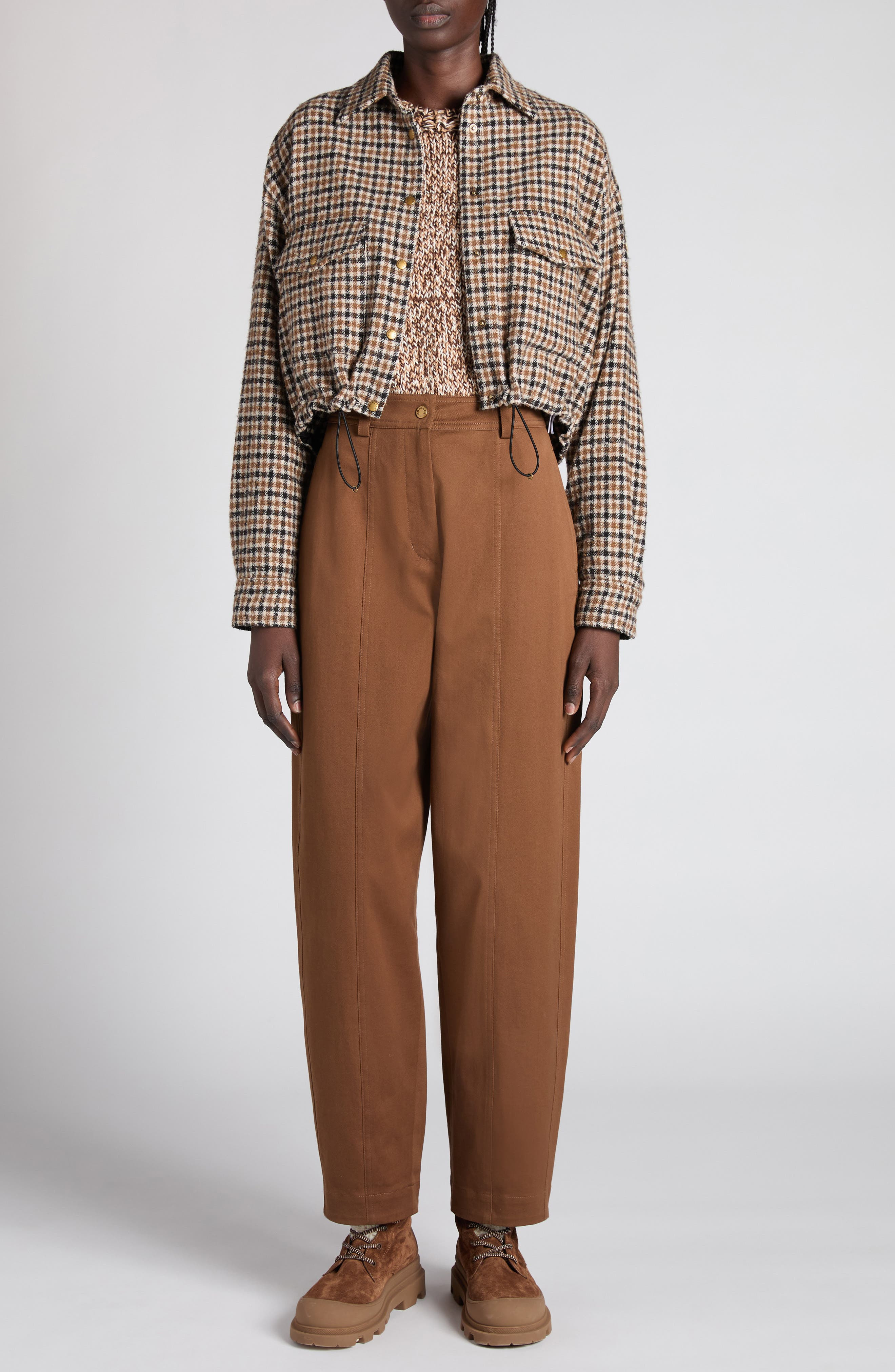 Moncler Houndstooth Wool Blend Blouson Jacket in Brown/Beige Check at Nordstrom - 2