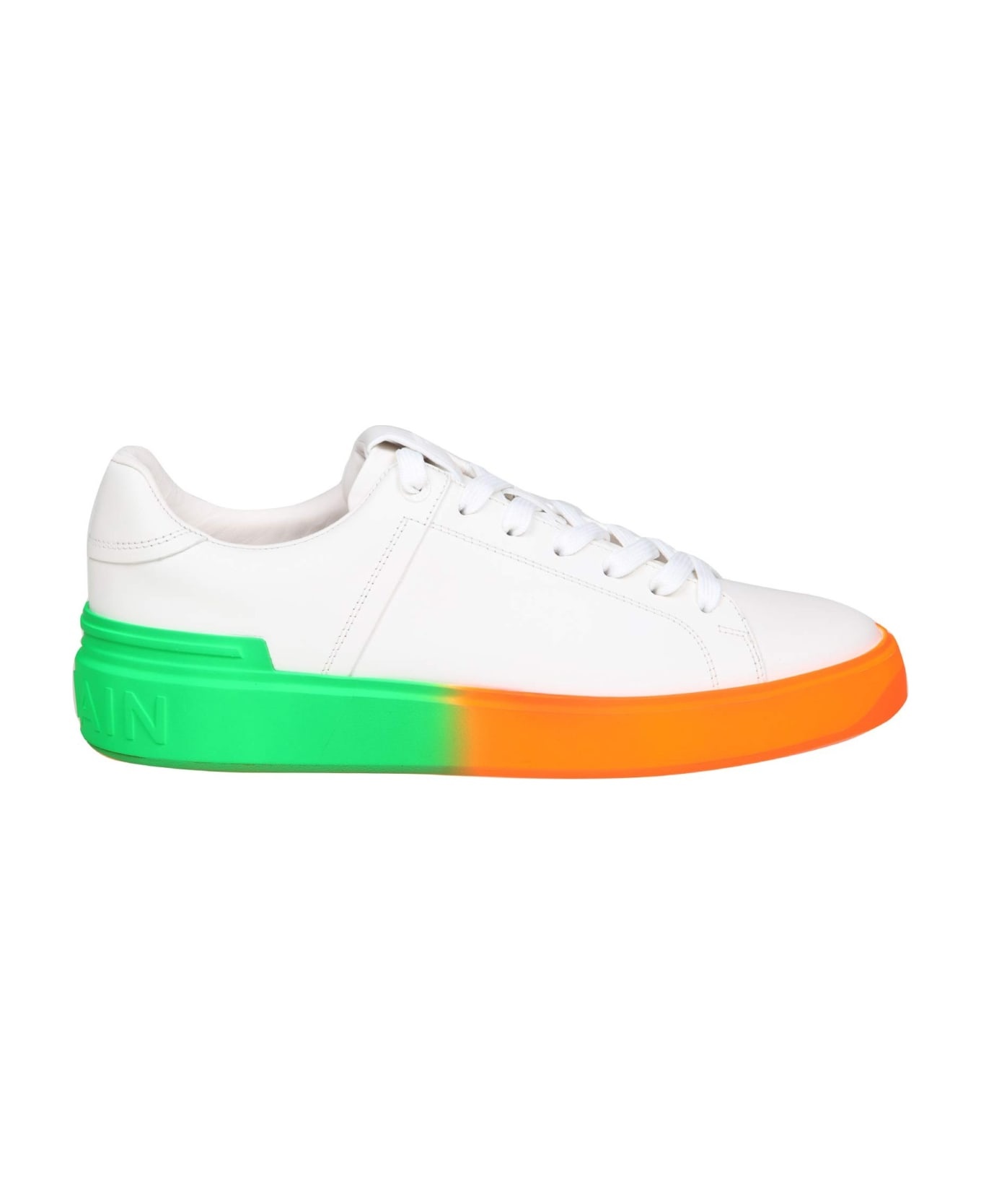 B Court Sneakers In White Leather With Two-tone Sole - 1