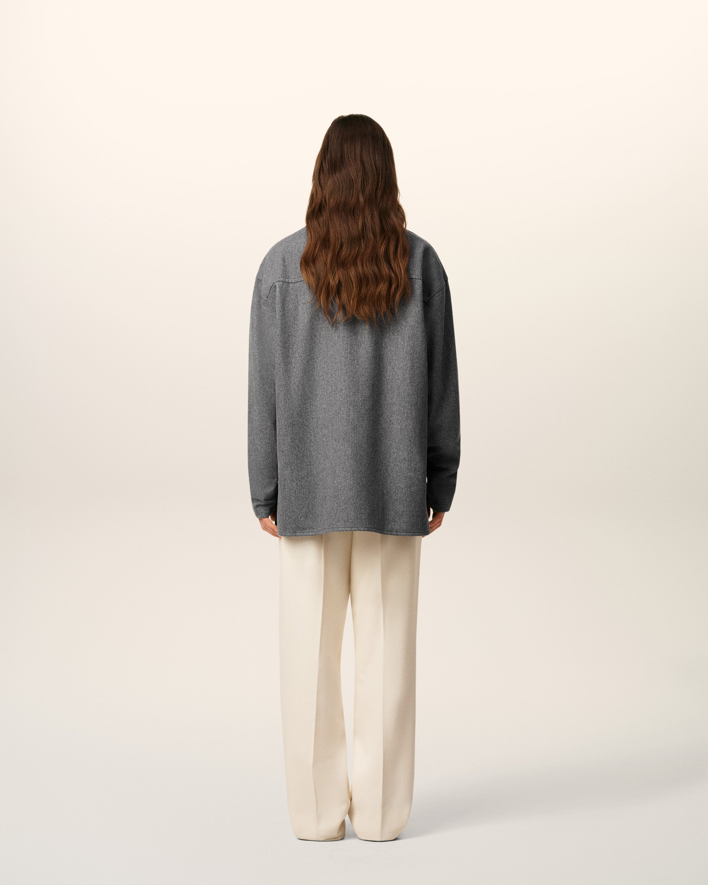 GREY WOOL  LONG  SLEEVES POLO SHIRT - 5