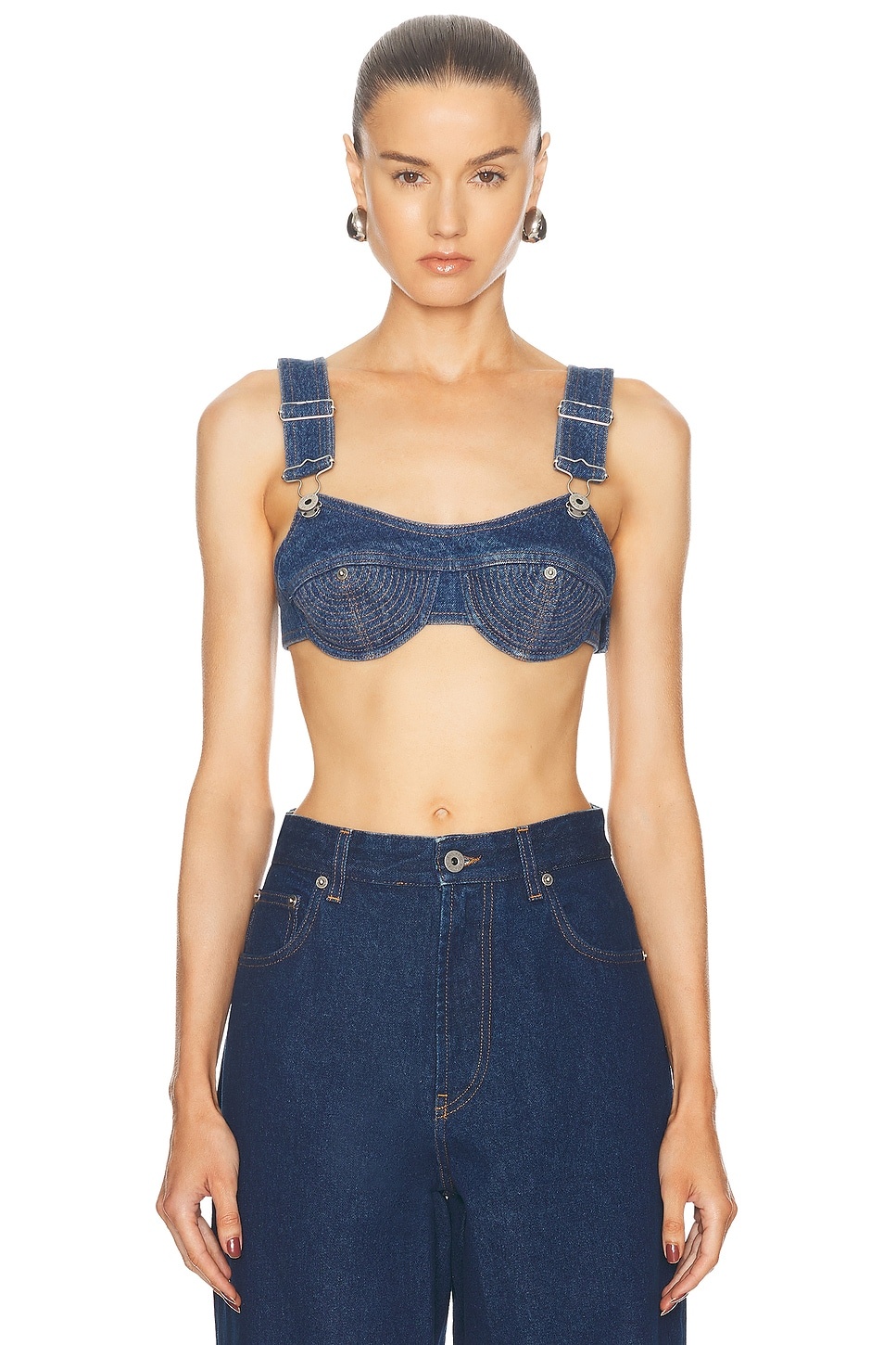 Overalls Buckles Denim Bra Top - 1