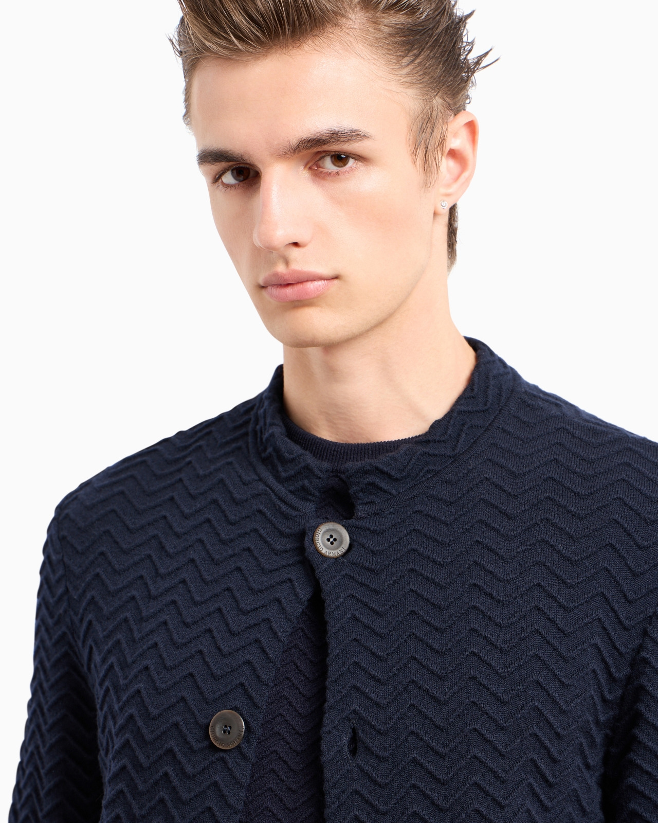 Single-breasted jacket in chevron Ottoman wool - 6