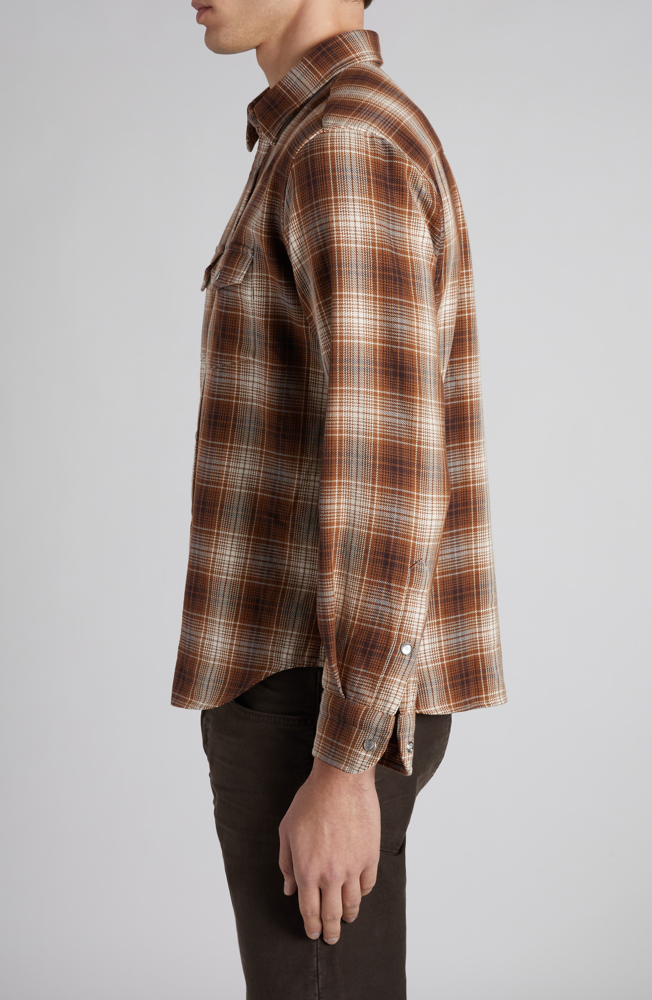 TOM FORD Grand Check Western Shirt in Brown Combo Brown/White at Nordstrom - 4