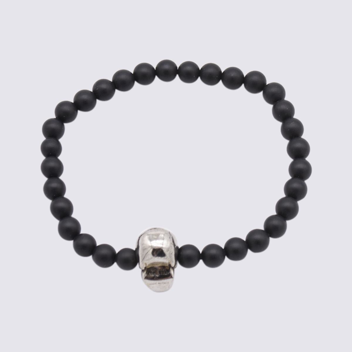 ALEXANDER MCQUEEN BLACK AND SILVER SKULL BRACELET - 2