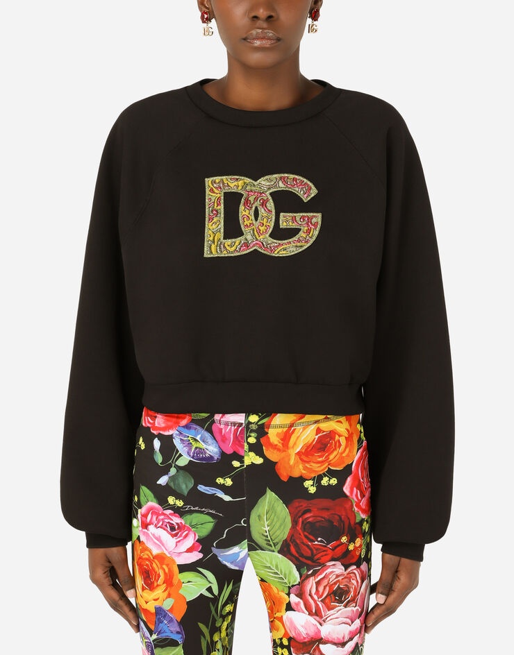 Cropped jersey sweatshirt with brocade DG logo - 1