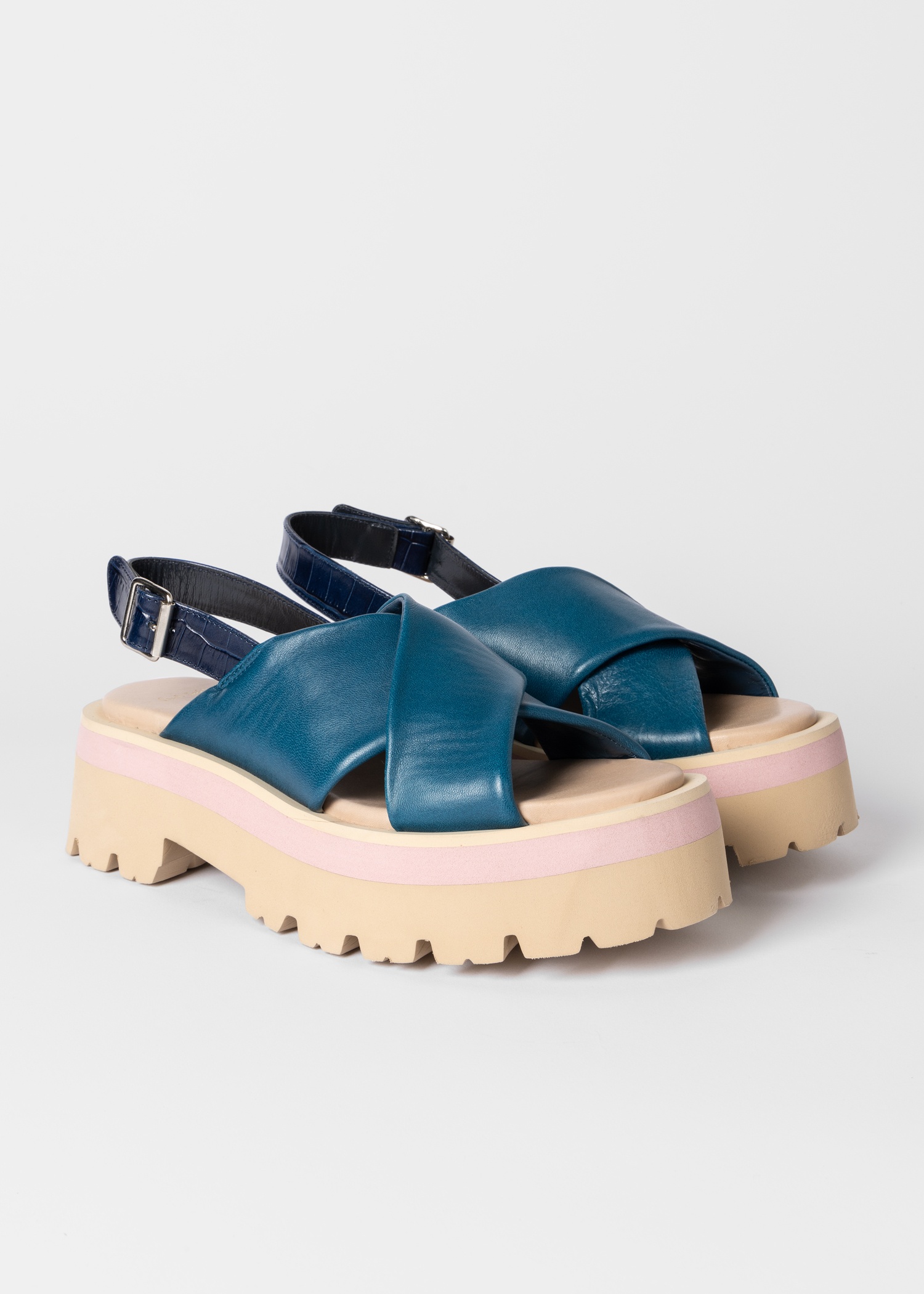 Women's Blue 'Logan' Leather Platform Sandals - 2