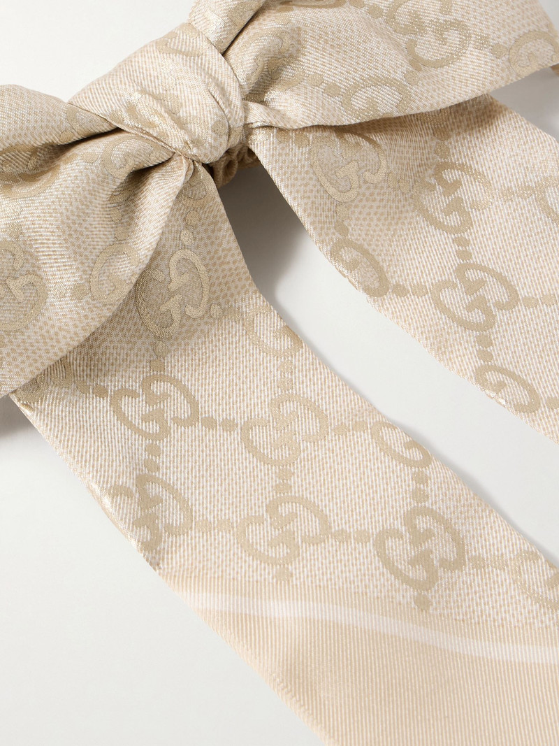 Bow-embellished printed silk-twill hair tie White 4