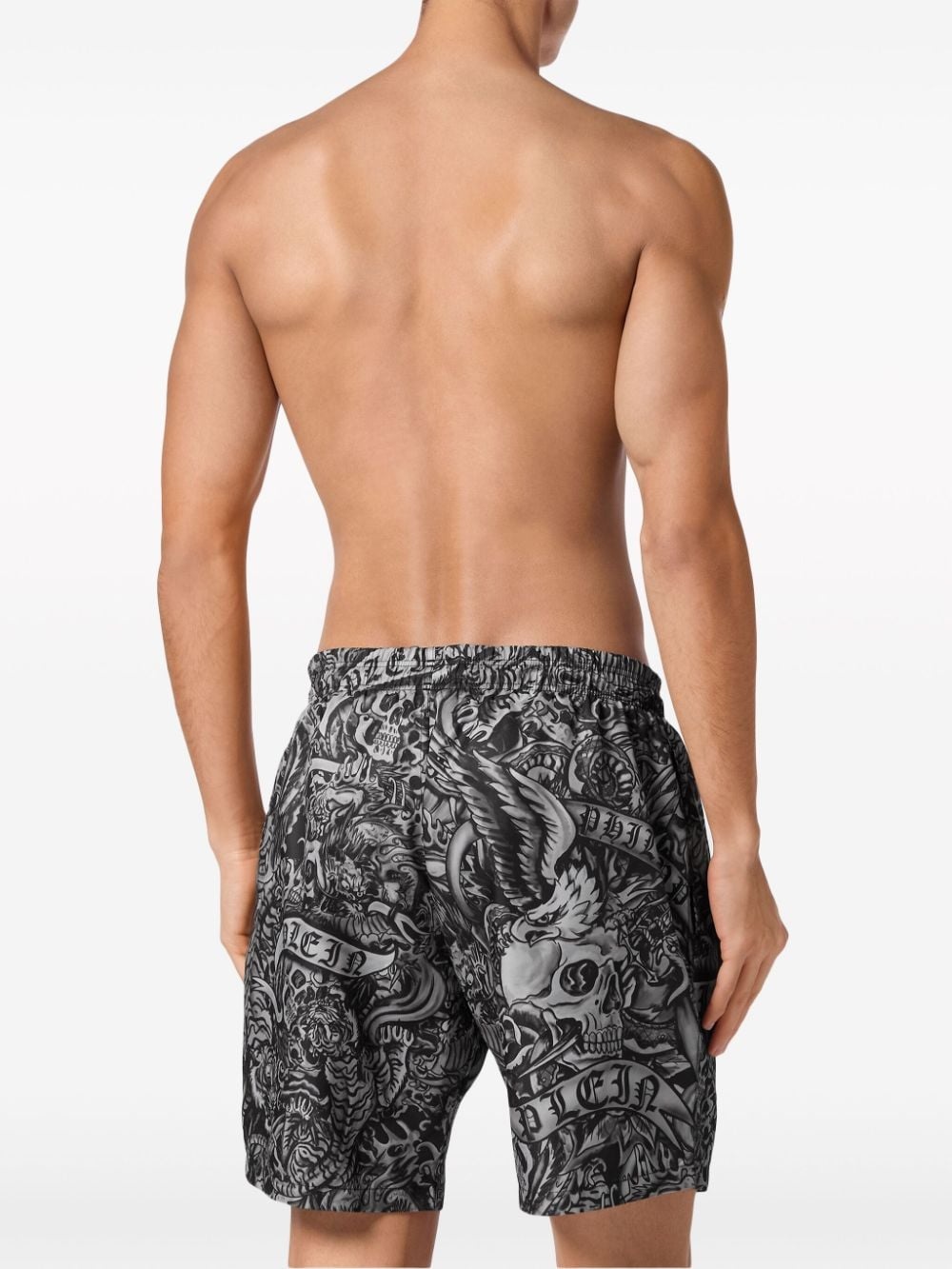 Tattoo-print drawstring swim shorts - 4