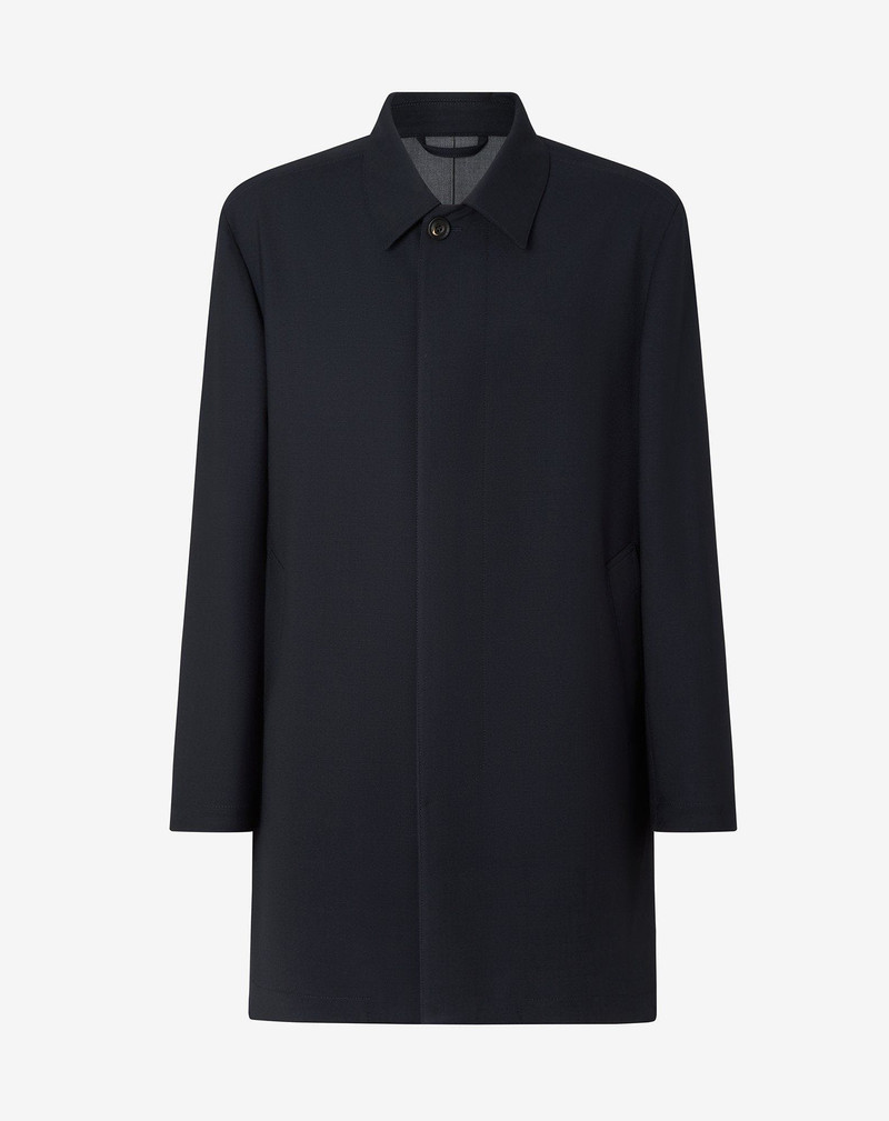 Blue single-breasted stretch wool trench coat 1