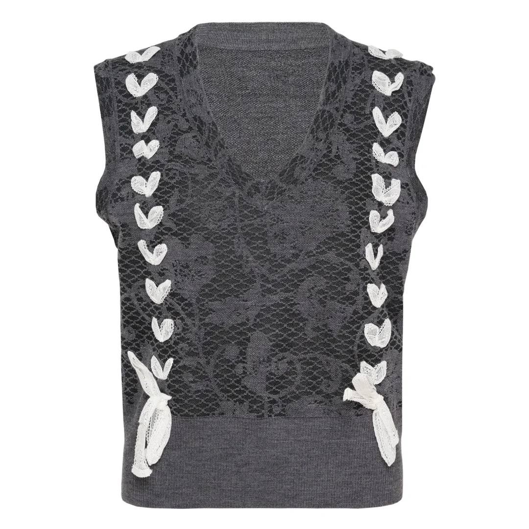 Knit Floral Lace Vest - 1