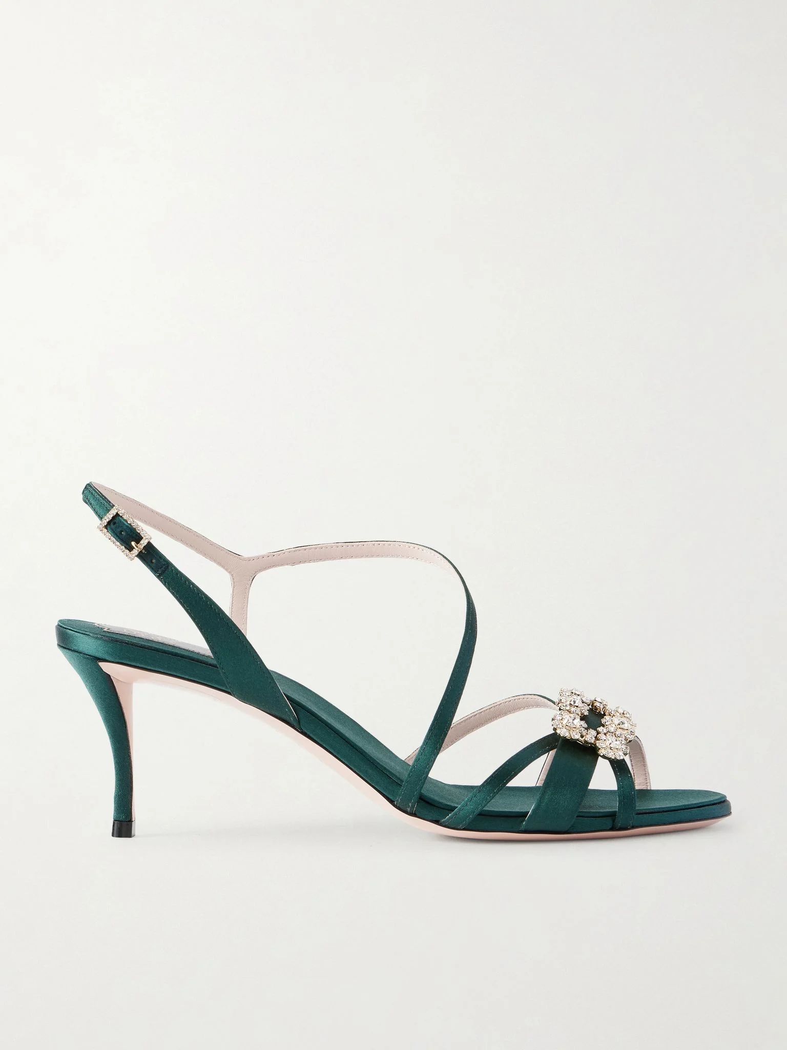Efflorescence 65 crystal-embellished satin sandals Forest green - 1