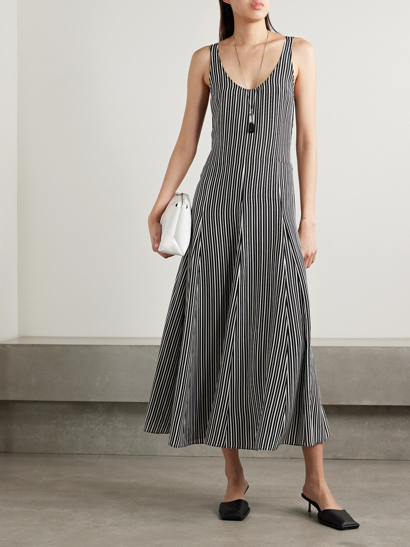 MARIA McMANUS Pleated Striped Recycled-crepe De Chine Midi Dress outlook