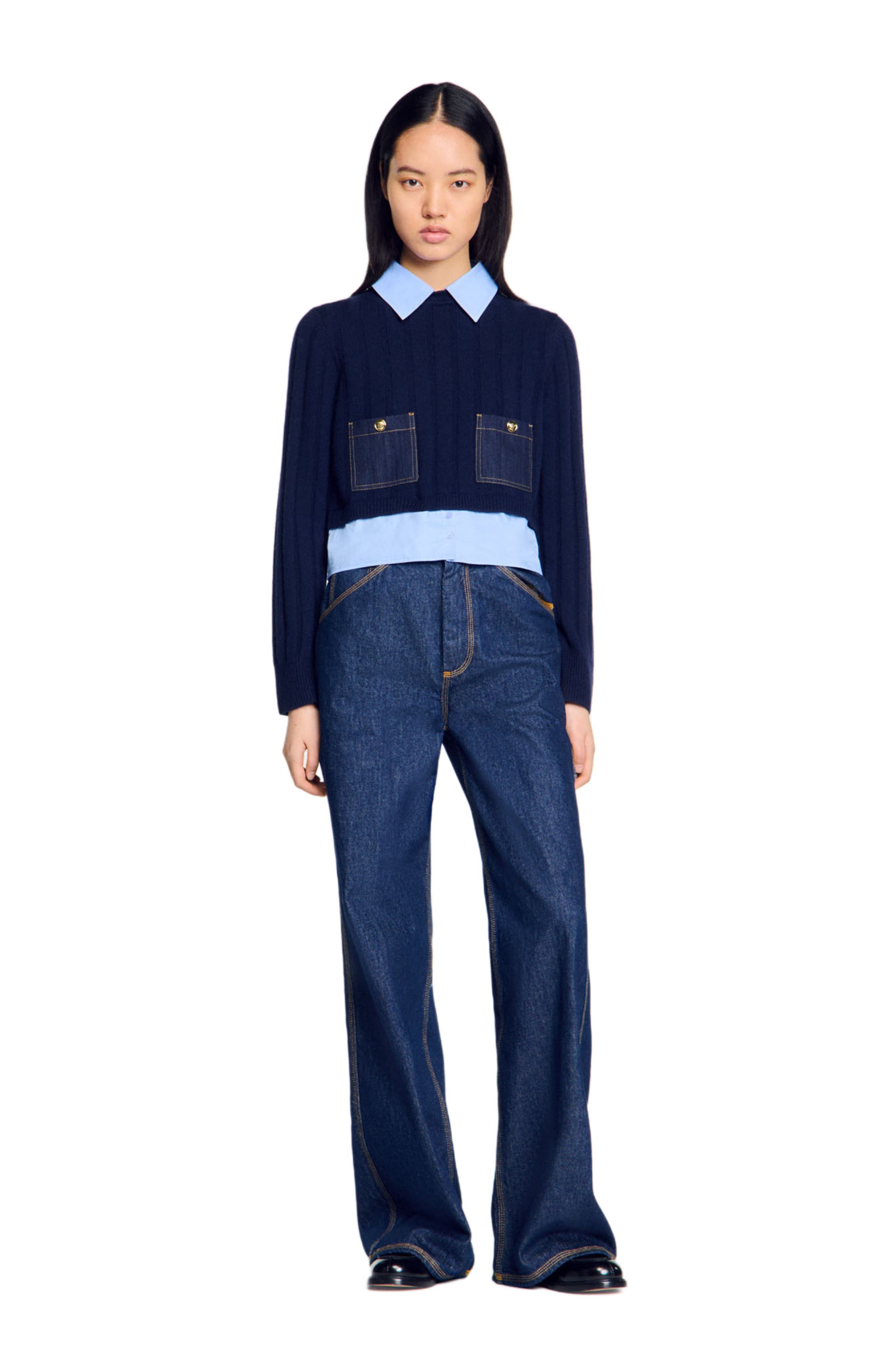 SANDRO Layered-effect sweater in Navy Blue at Nordstrom - 1