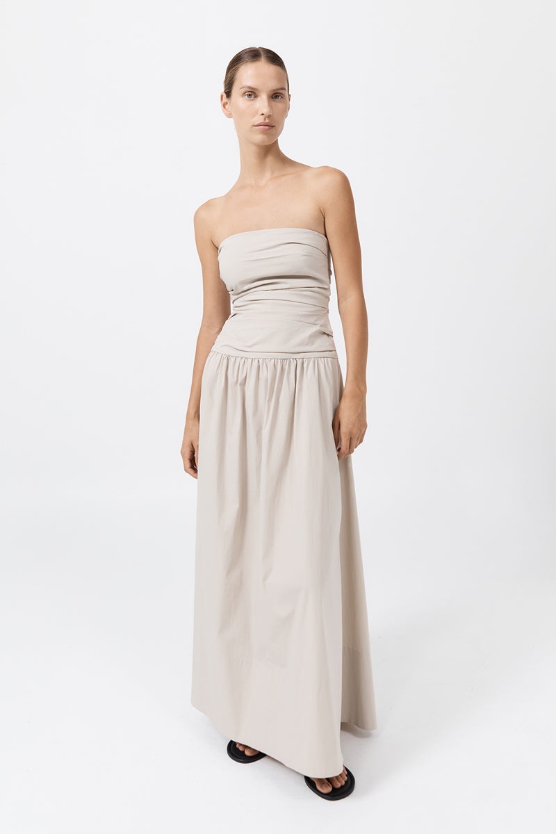 Gathered Strapless Tie Back Dress - Creme - 2