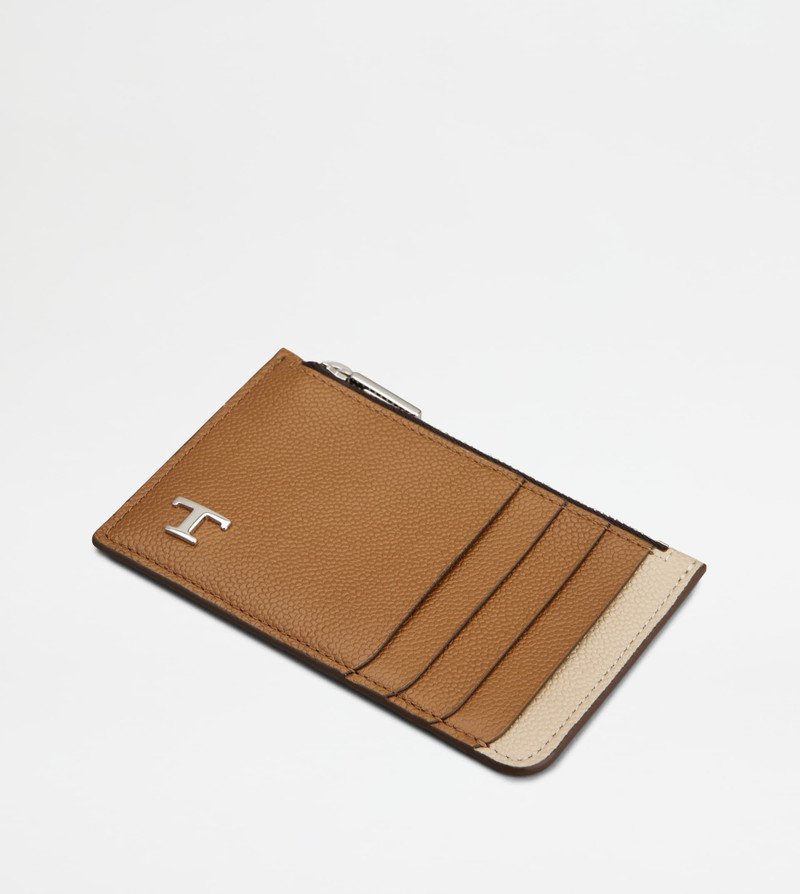 CARD HOLDER IN LEATHER - BROWN, BEIGE 3