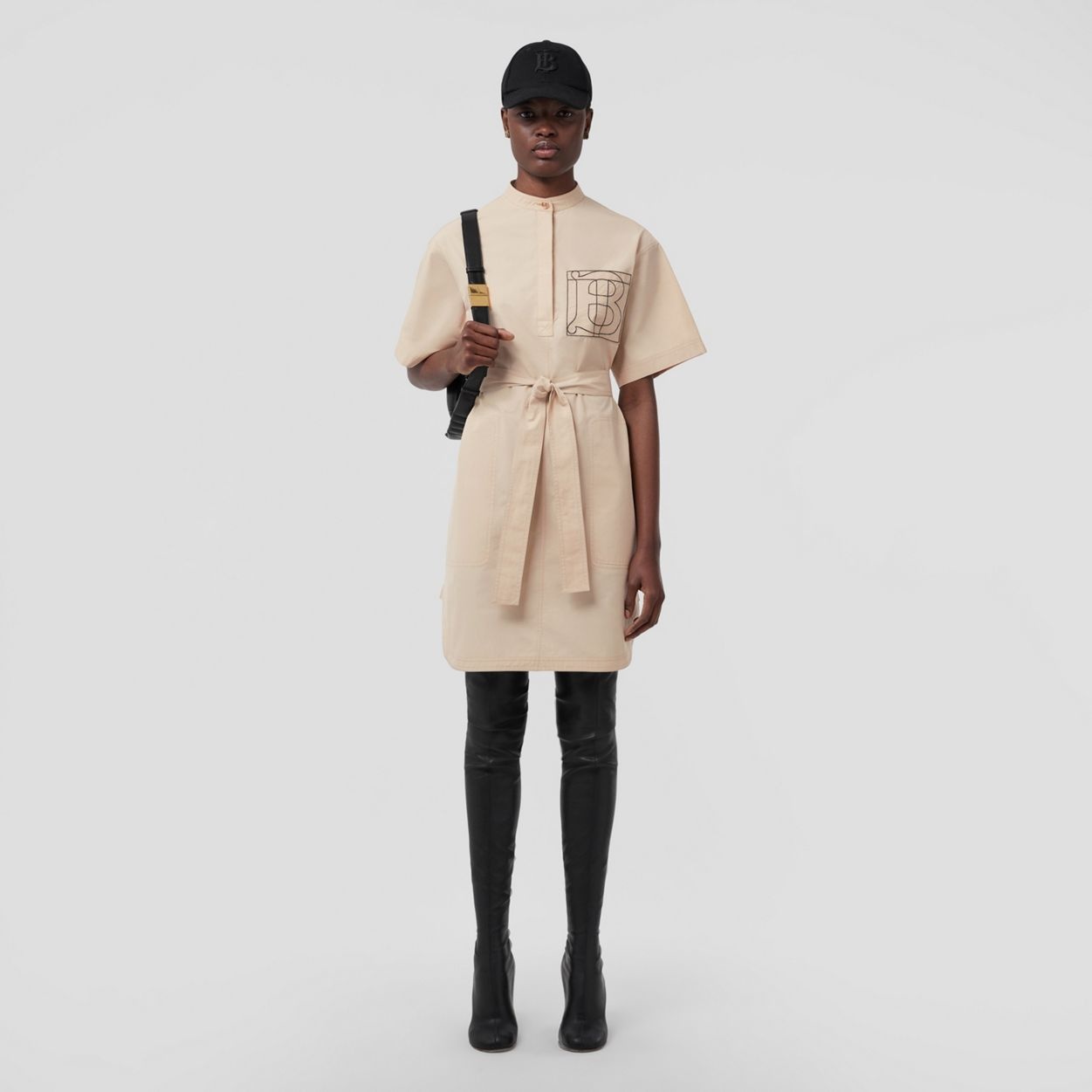 Monogram Motif Cotton Tie-waist Shirt Dress - 2