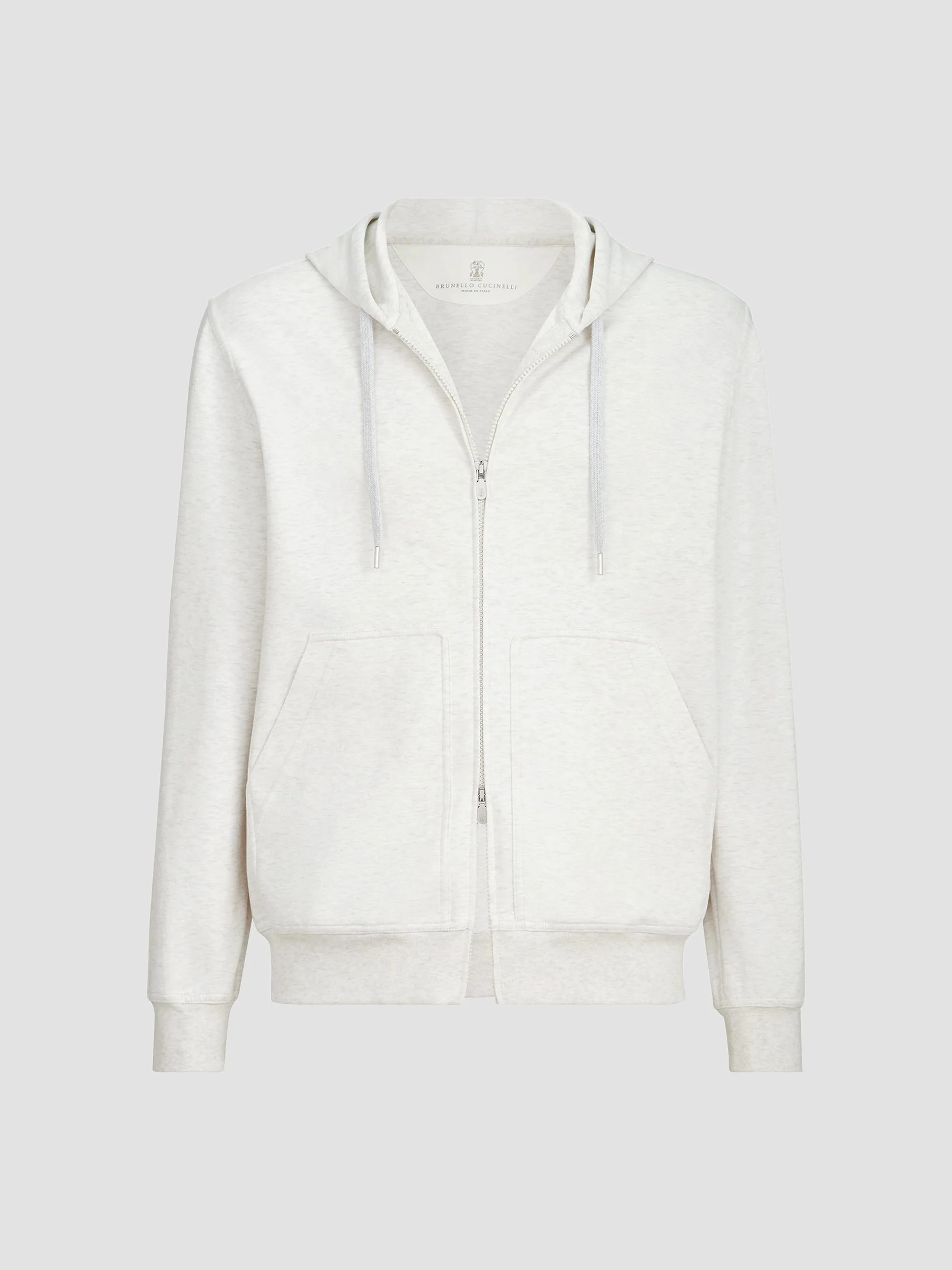 Men's Techno Cotton French Terry Double Cloth Hooded Sweatshirt - White - 1