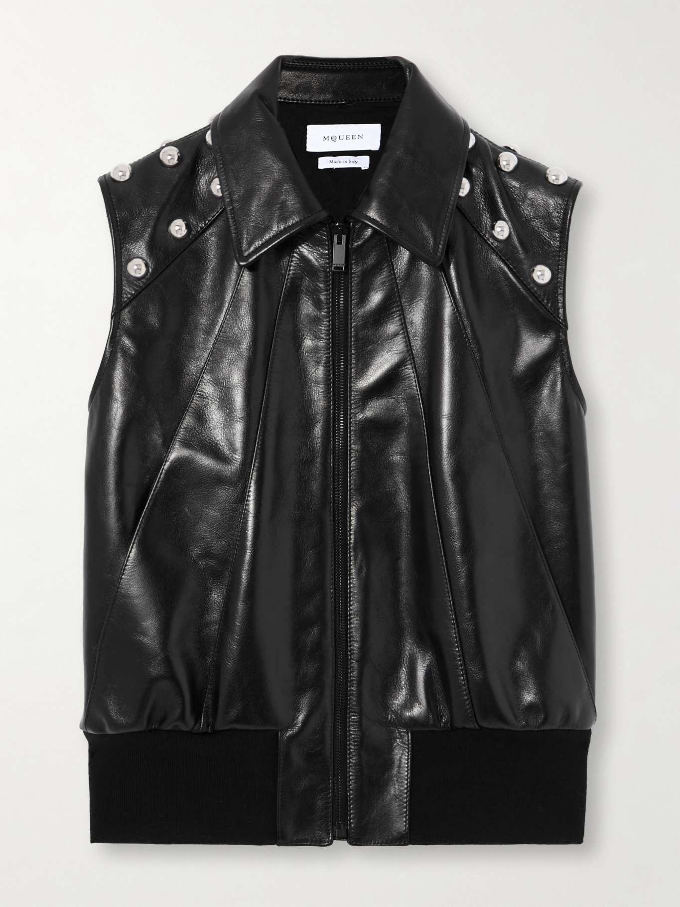 Studded paneled glossed-leather vest - 1