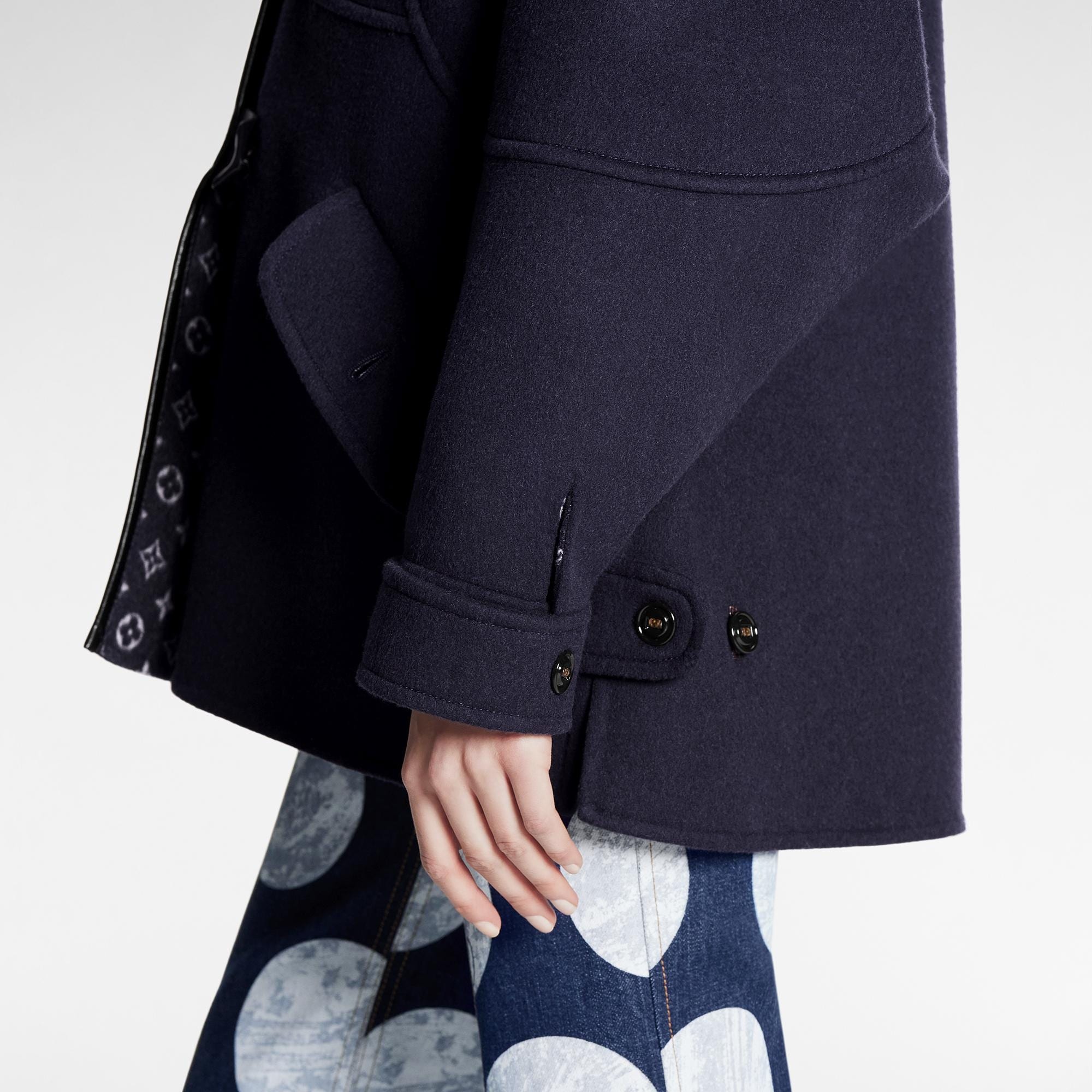 Leather Trim Monogram Pea Coat - 4
