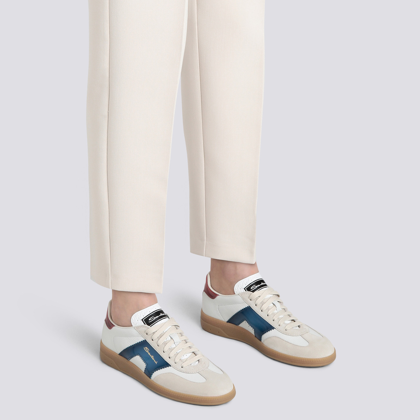 Women's white, blue and red leather and suede DBS Oly sneaker - 2