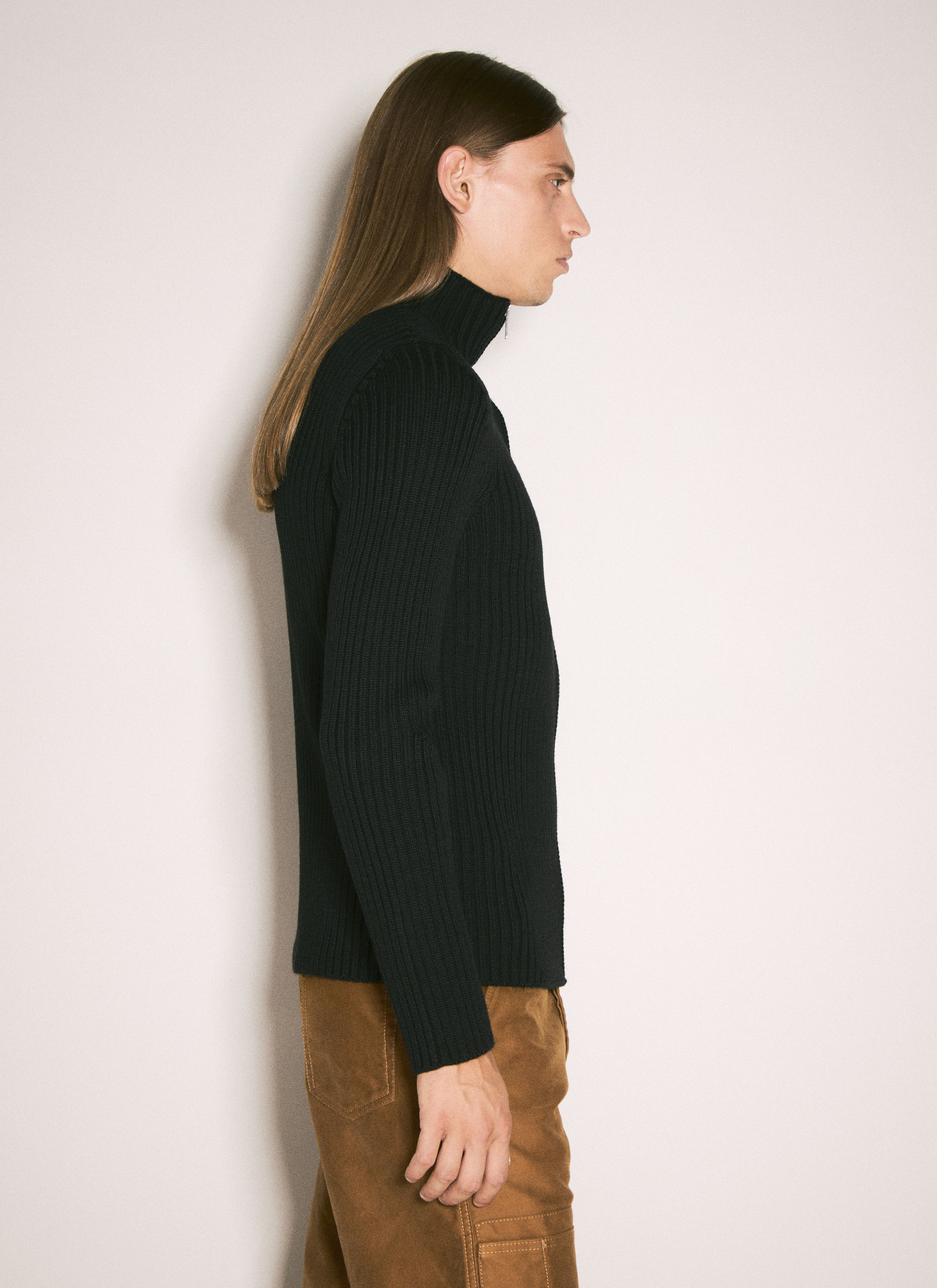 RIbbed Wool Zip-Up Cardigan - 4