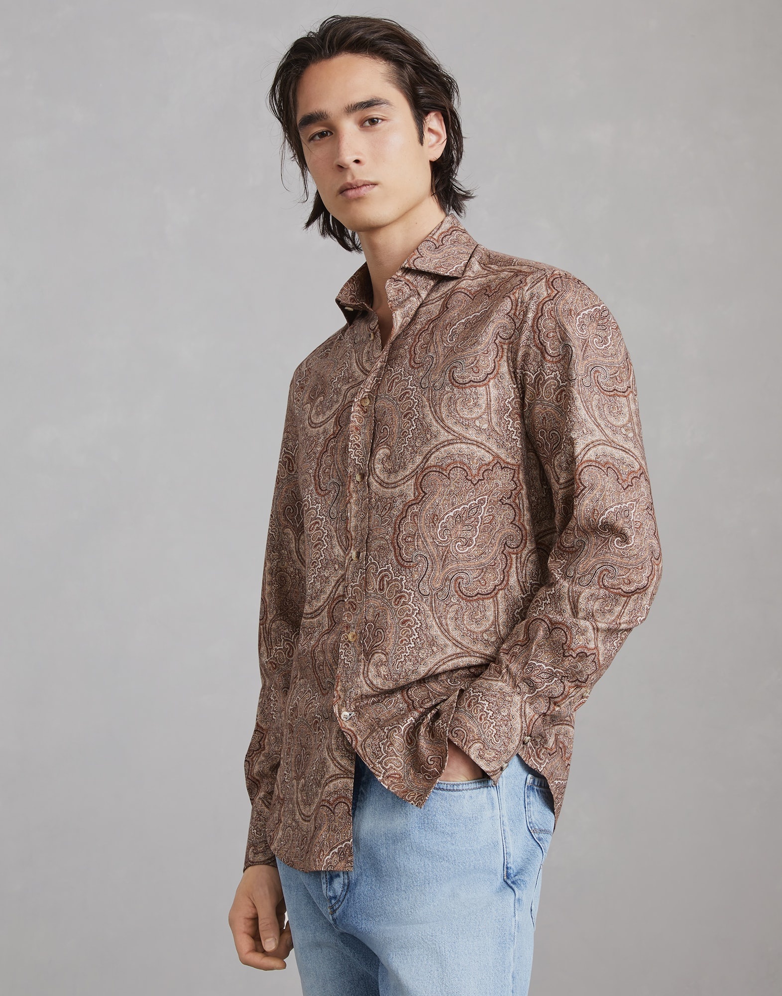 Paisley slim fit shirt with spread collar - 1