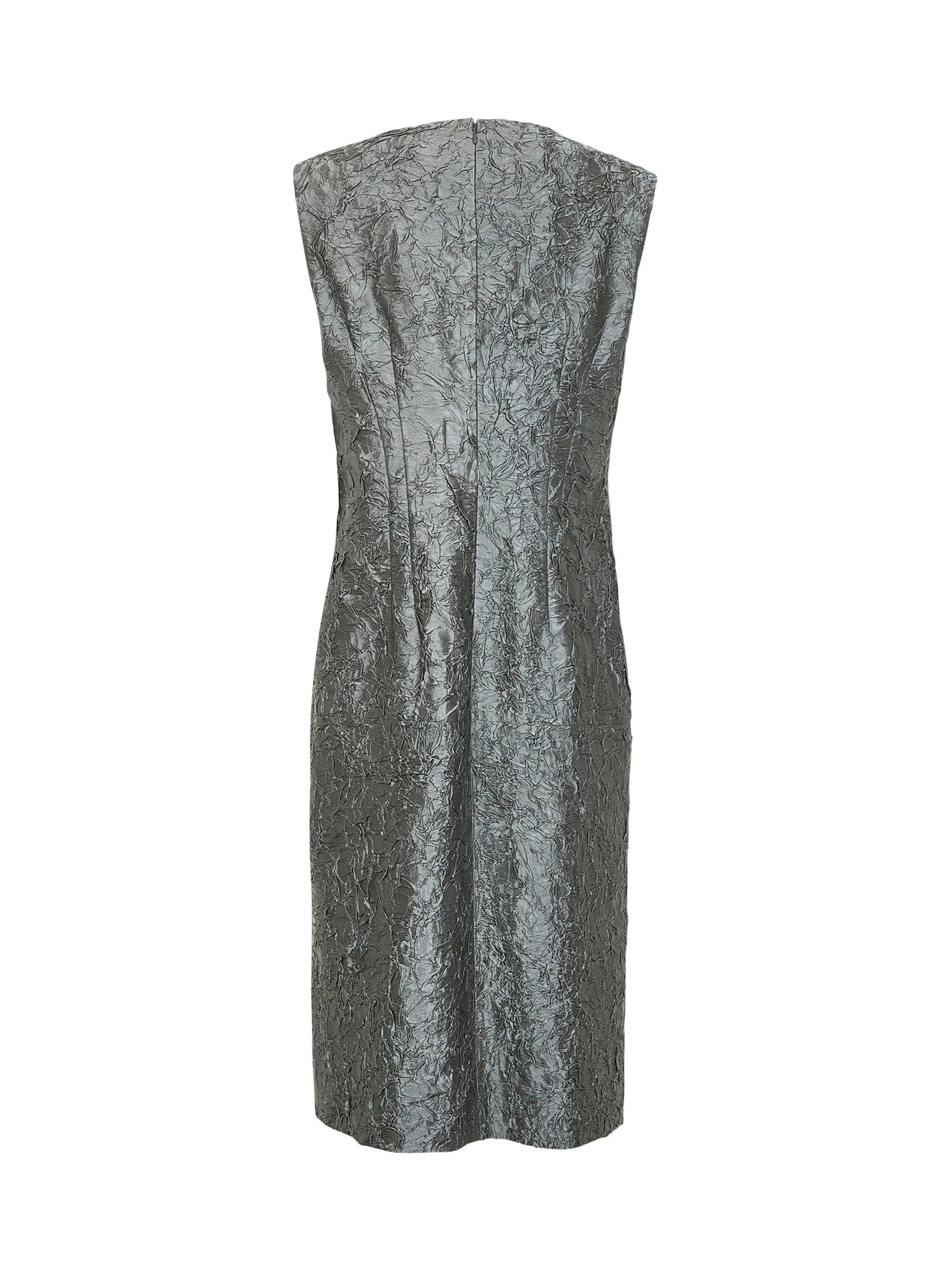 Dries Van Noten Women Green Crushed Viscose Cotton Blend Midi Sheath Dress - 2