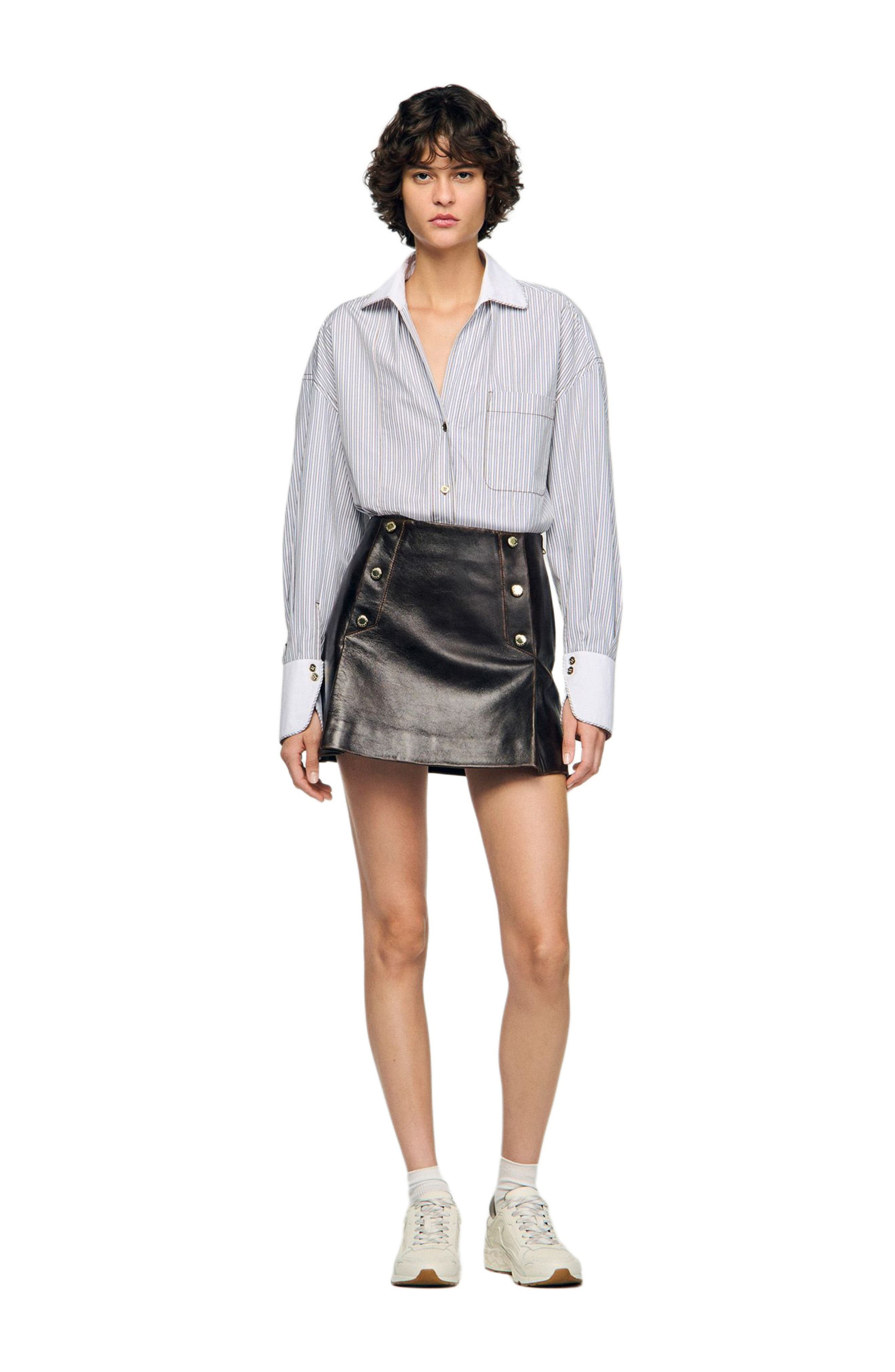 SANDRO Short aged leather skirt in Brown at Nordstrom - 2
