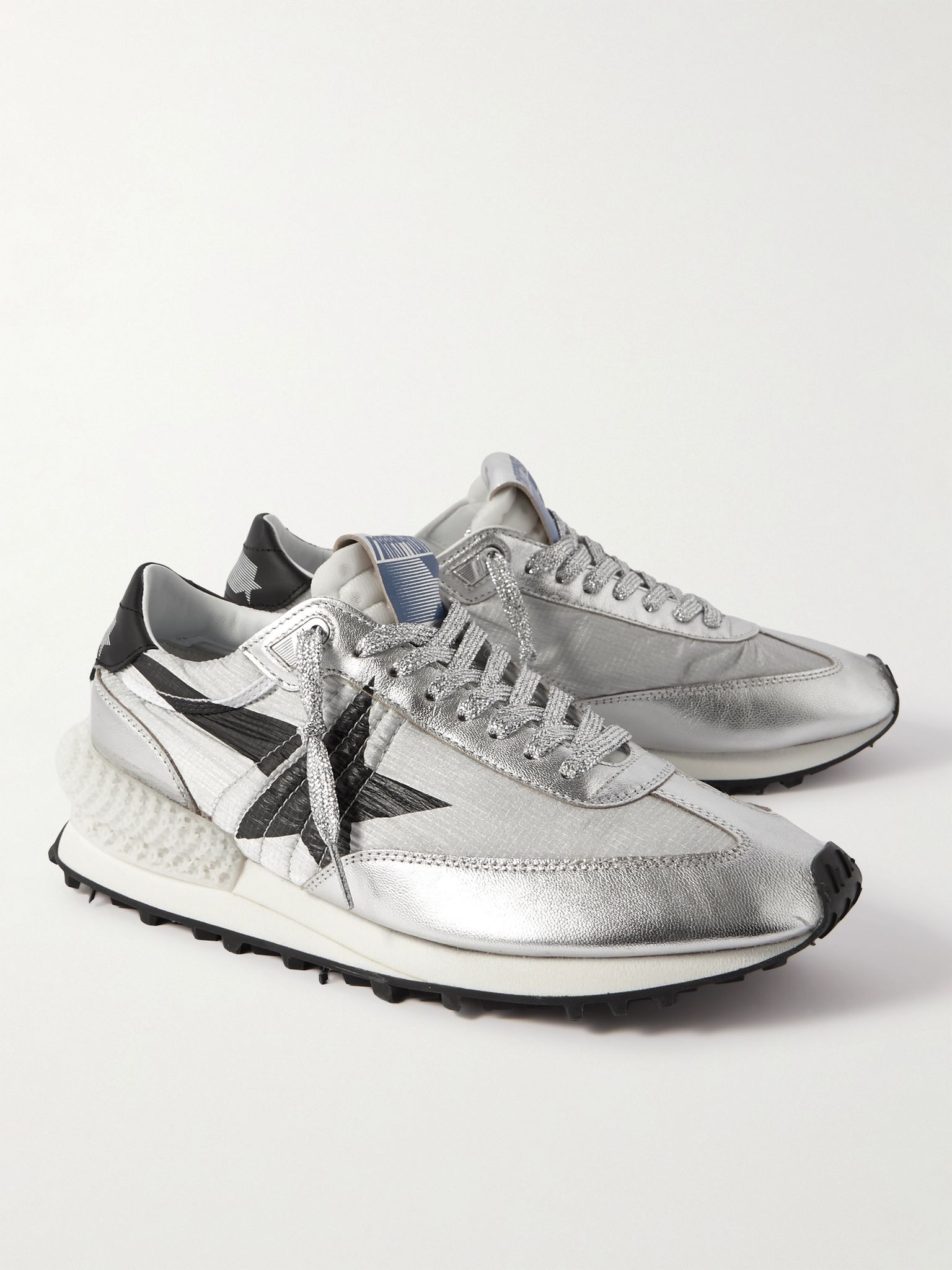 Marathon Metallic Leather-Trimmed Ripstop Sneakers Gray - 4