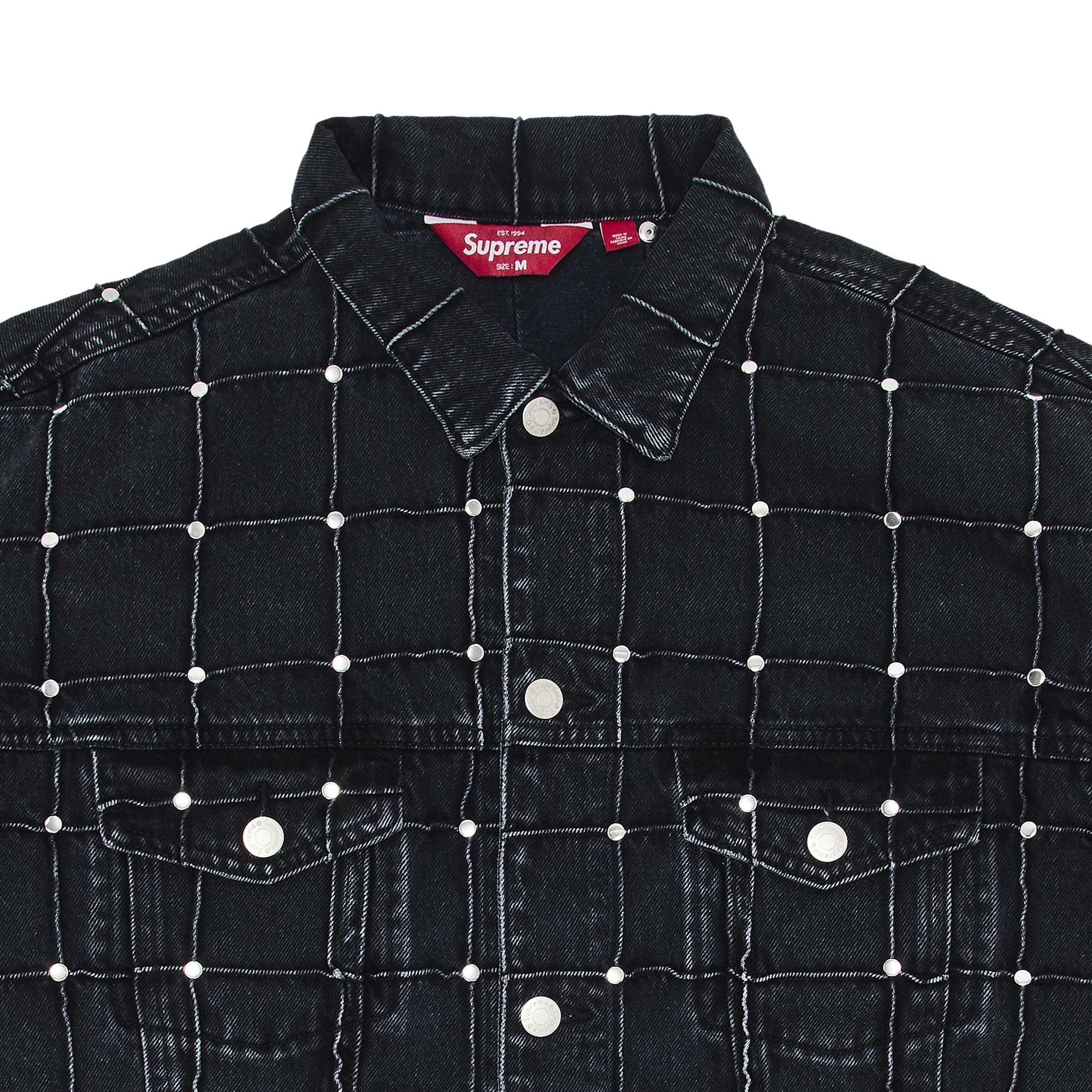 Supreme Studded Seam Denim Trucker Jacket 'Black' - 3