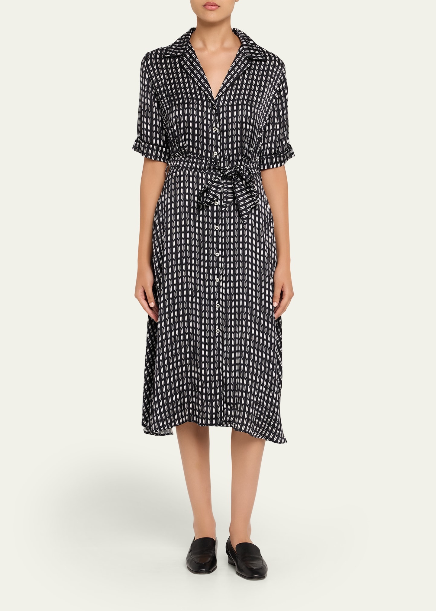Benedicte Short-Sleeve Tulip-Print Shirtdress - 2