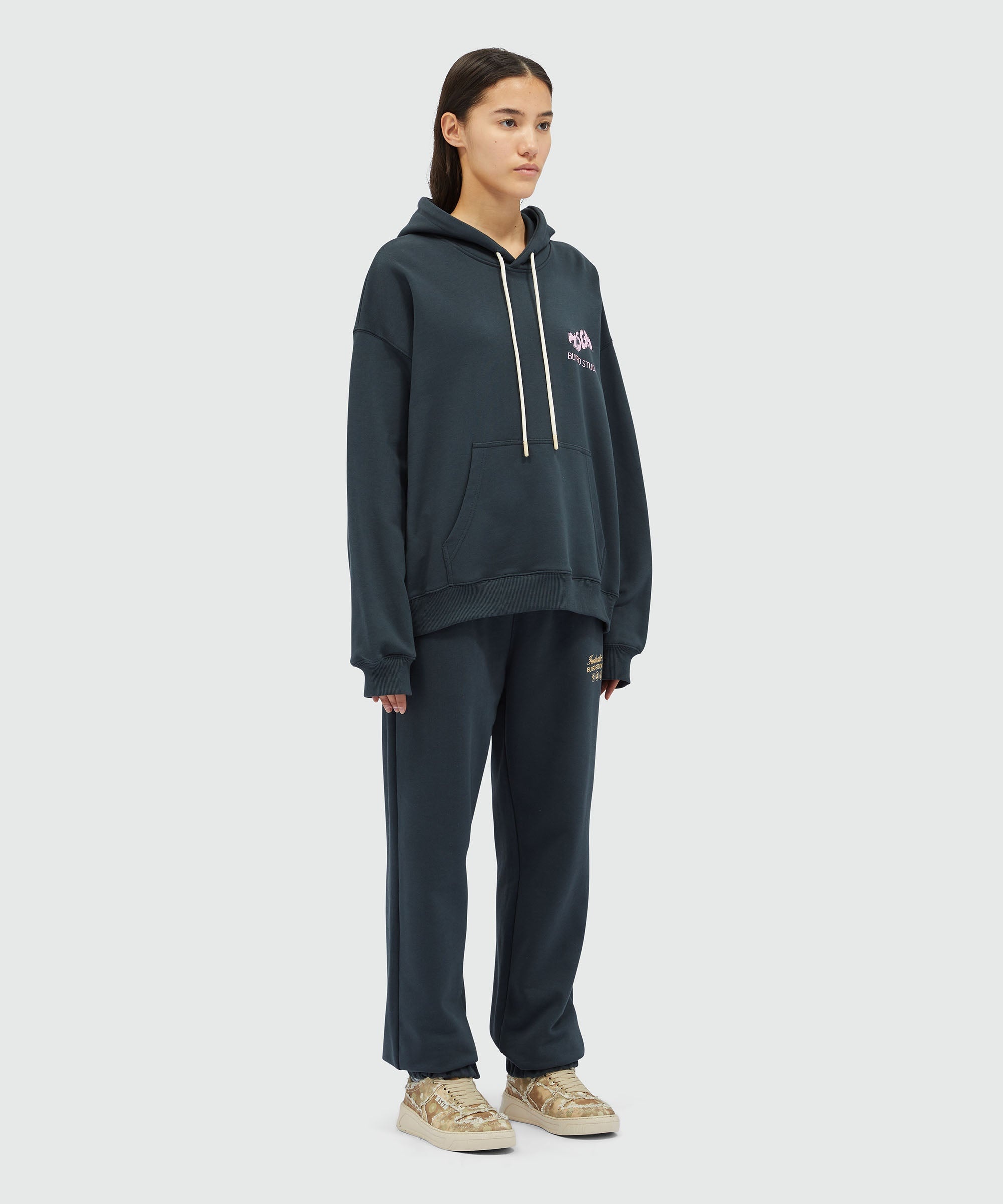 Organic cotton "Fantastic Green Burro Studio" navy blue hooded-sweatshirt - 8