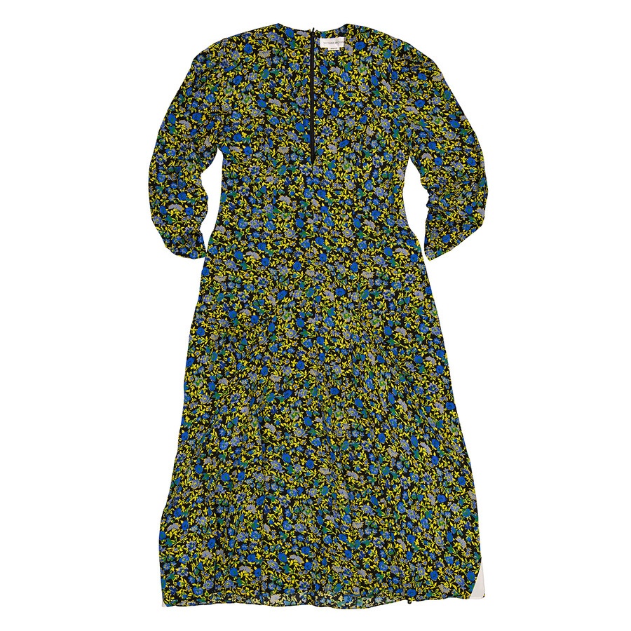 Victoria Beckham Ladies Black / Yellow / Blue / Green Floral-print Long Dress - 1
