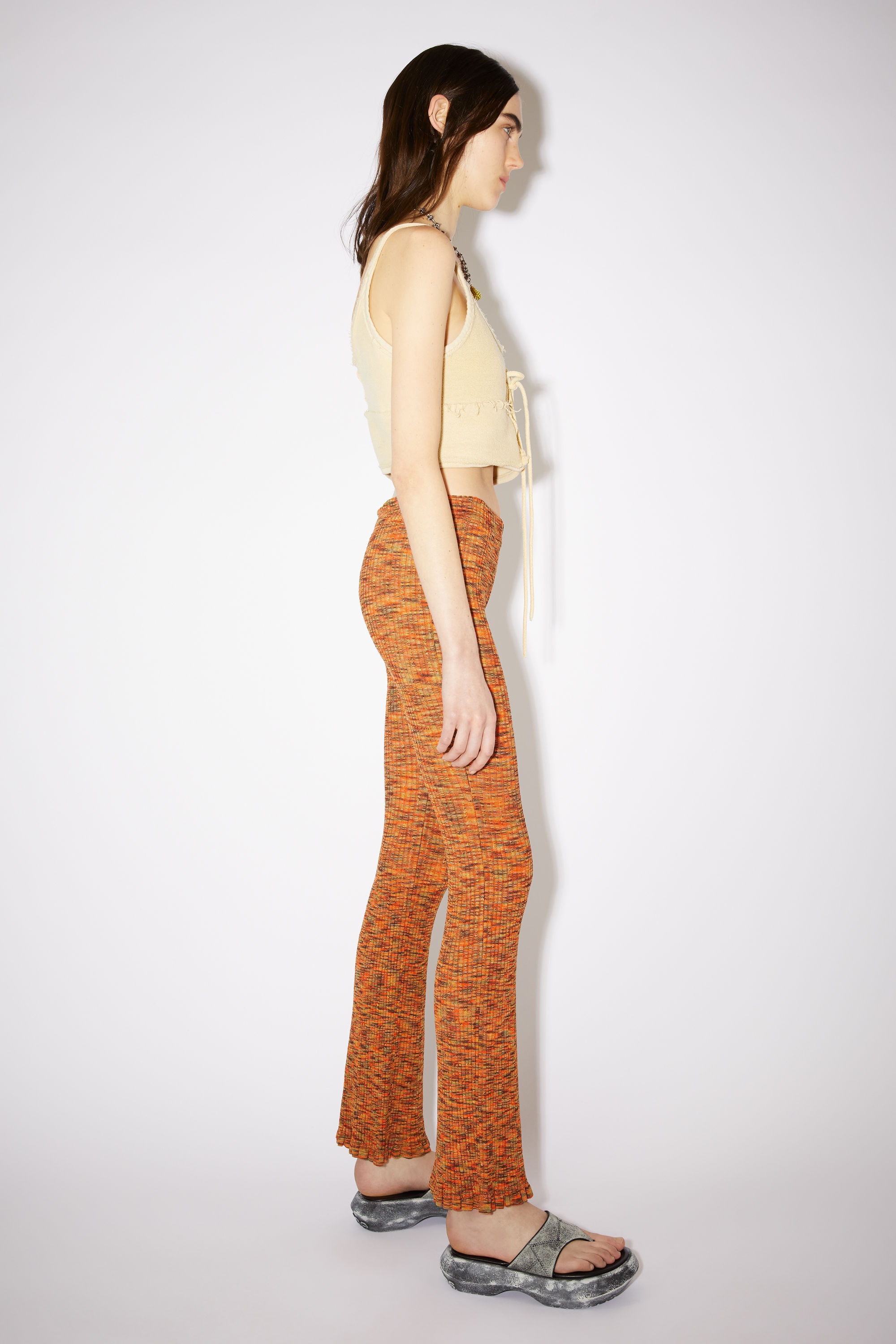 Ribbed flared trousers - Orange/multi - 4