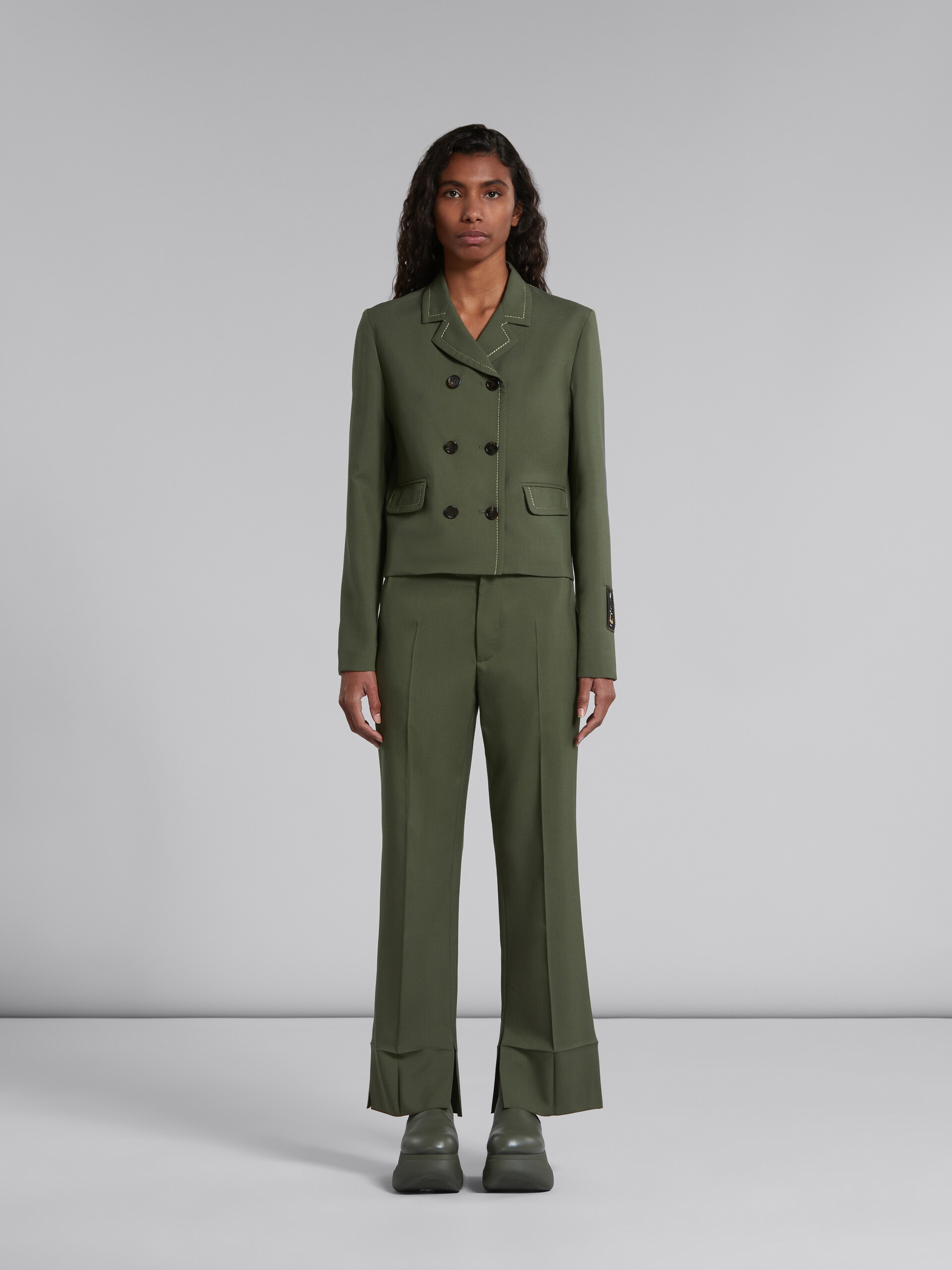 GREEN WOOL TROUSERS WITH PRESSED PLEATS - 2