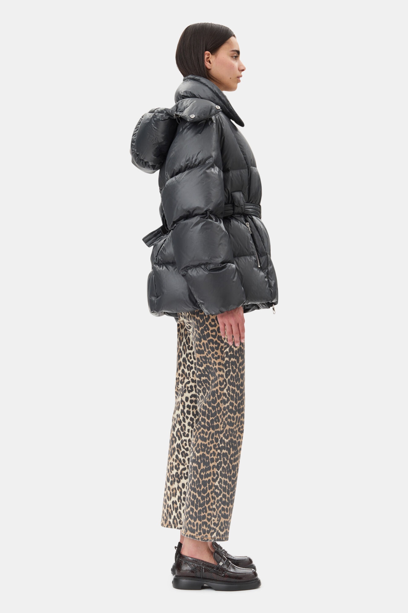 BLACK SHINY NYLON PUFFER JACKET - 4