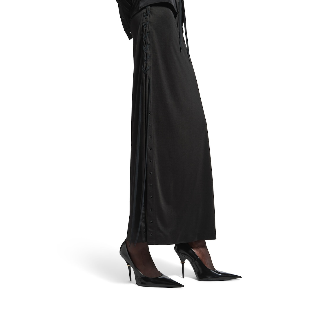 Women's Lace-up Maxi  Skirt in Black - 5