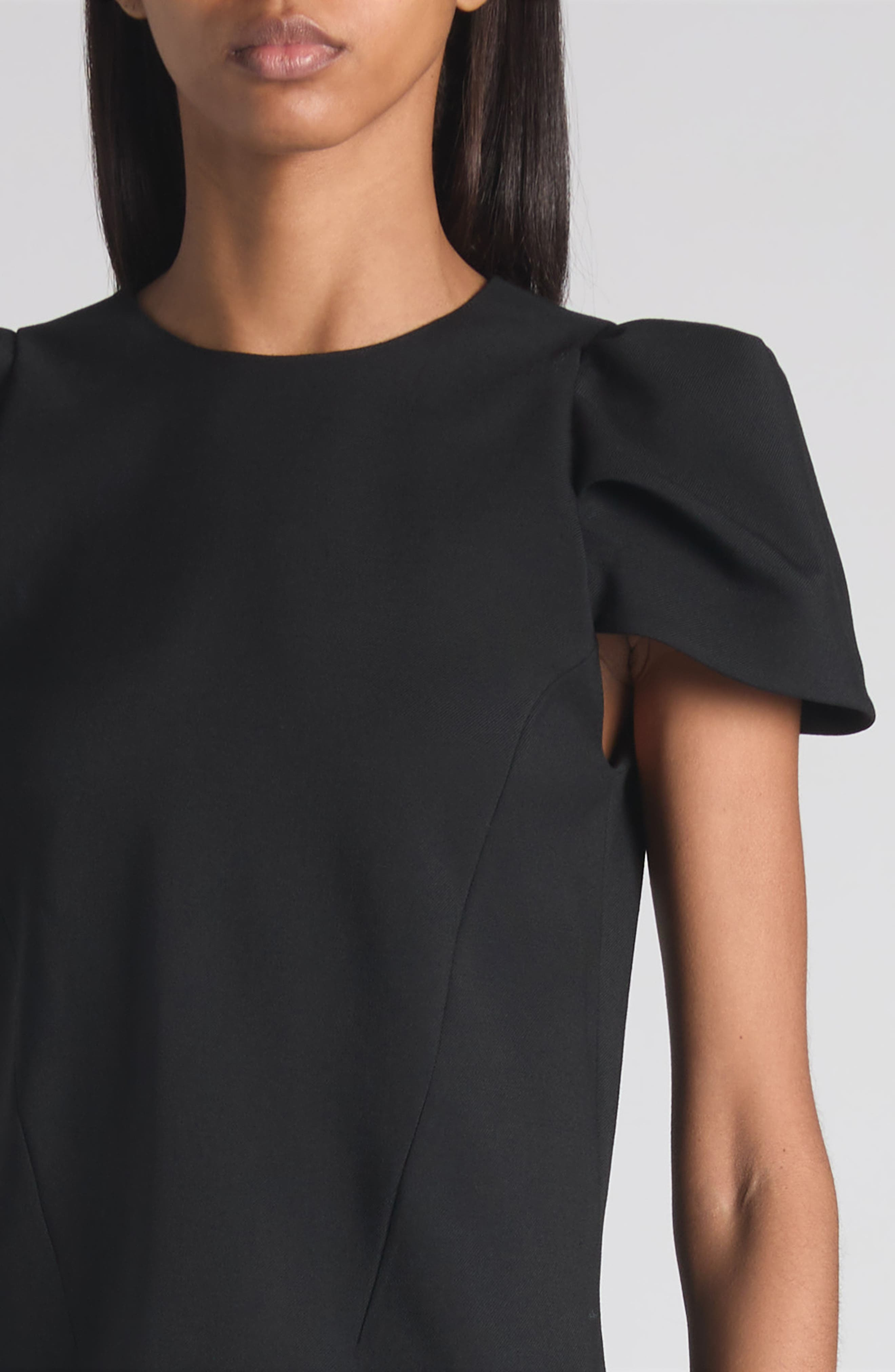 McQueen Puff Cap Sleeve Stretch Wool Minidress in Black at Nordstrom - 4