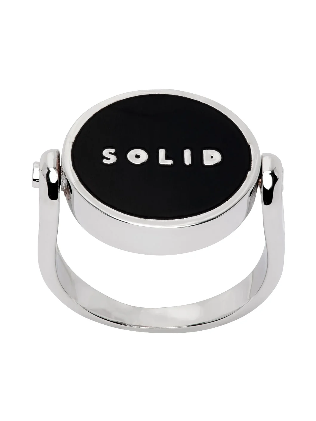 Silver & Black Solid Round Ring - 1