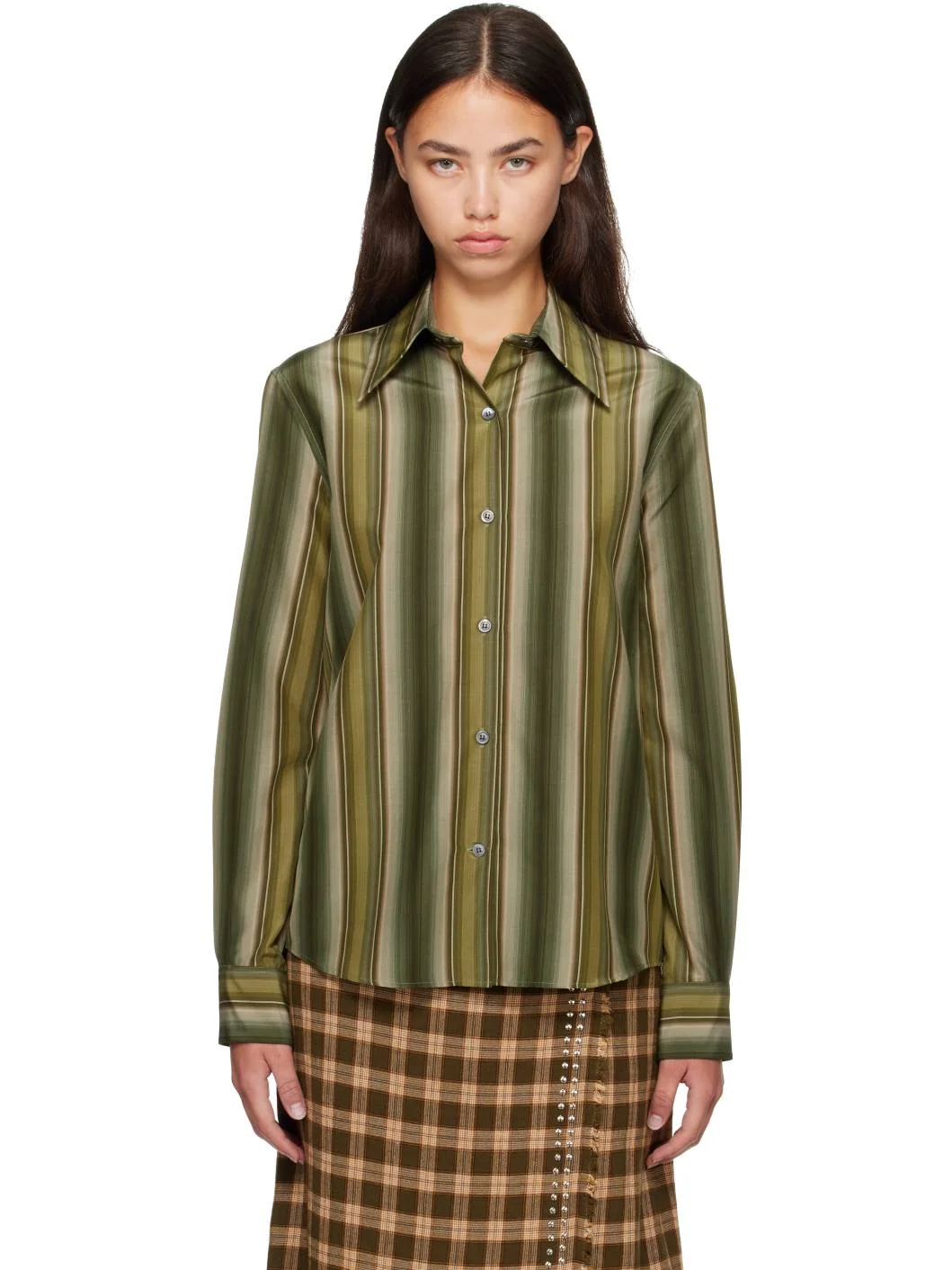 Green Cotton Silk Shirt - 1