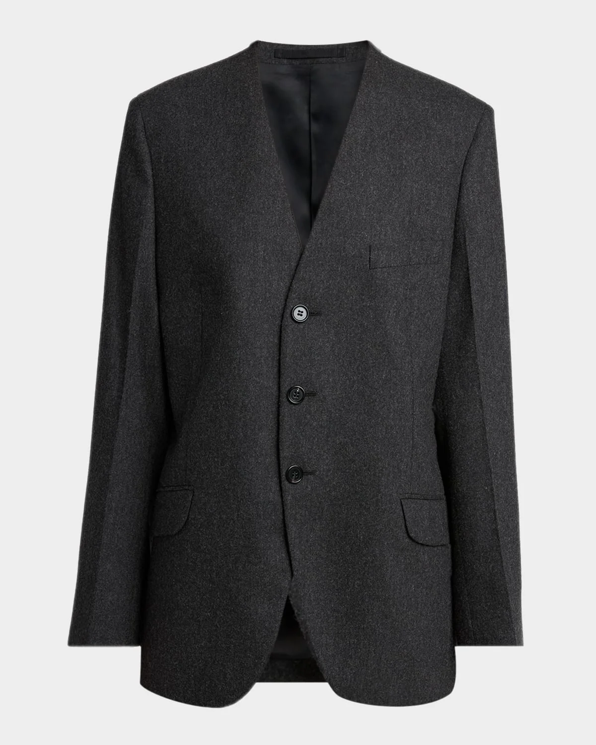 V-Neck Brushed Wool Single-Breasted Jacket - 1